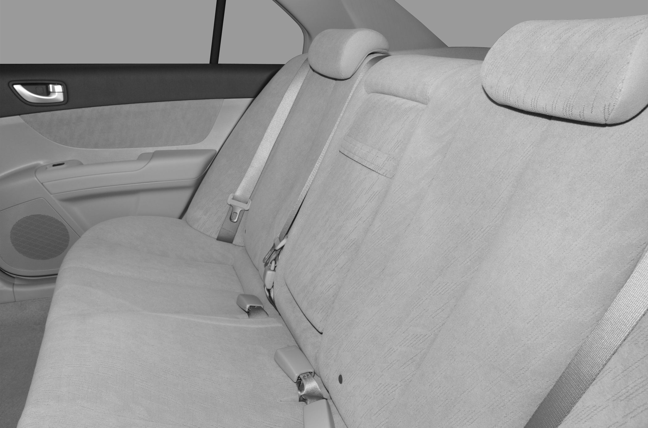 Rear seat interior upholstery with headrests and seat belts