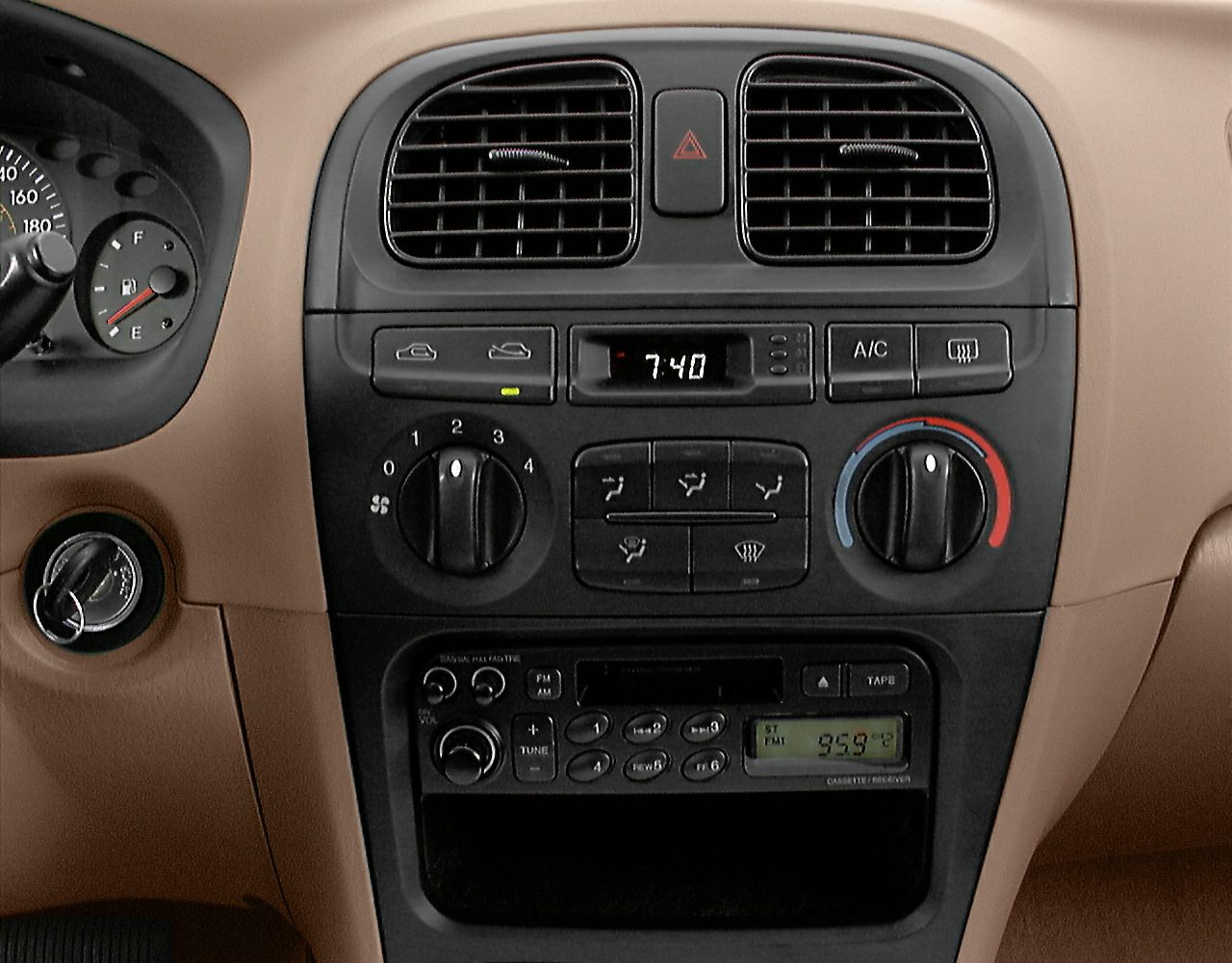 Dashboard with air conditioning controls and radio cassette player