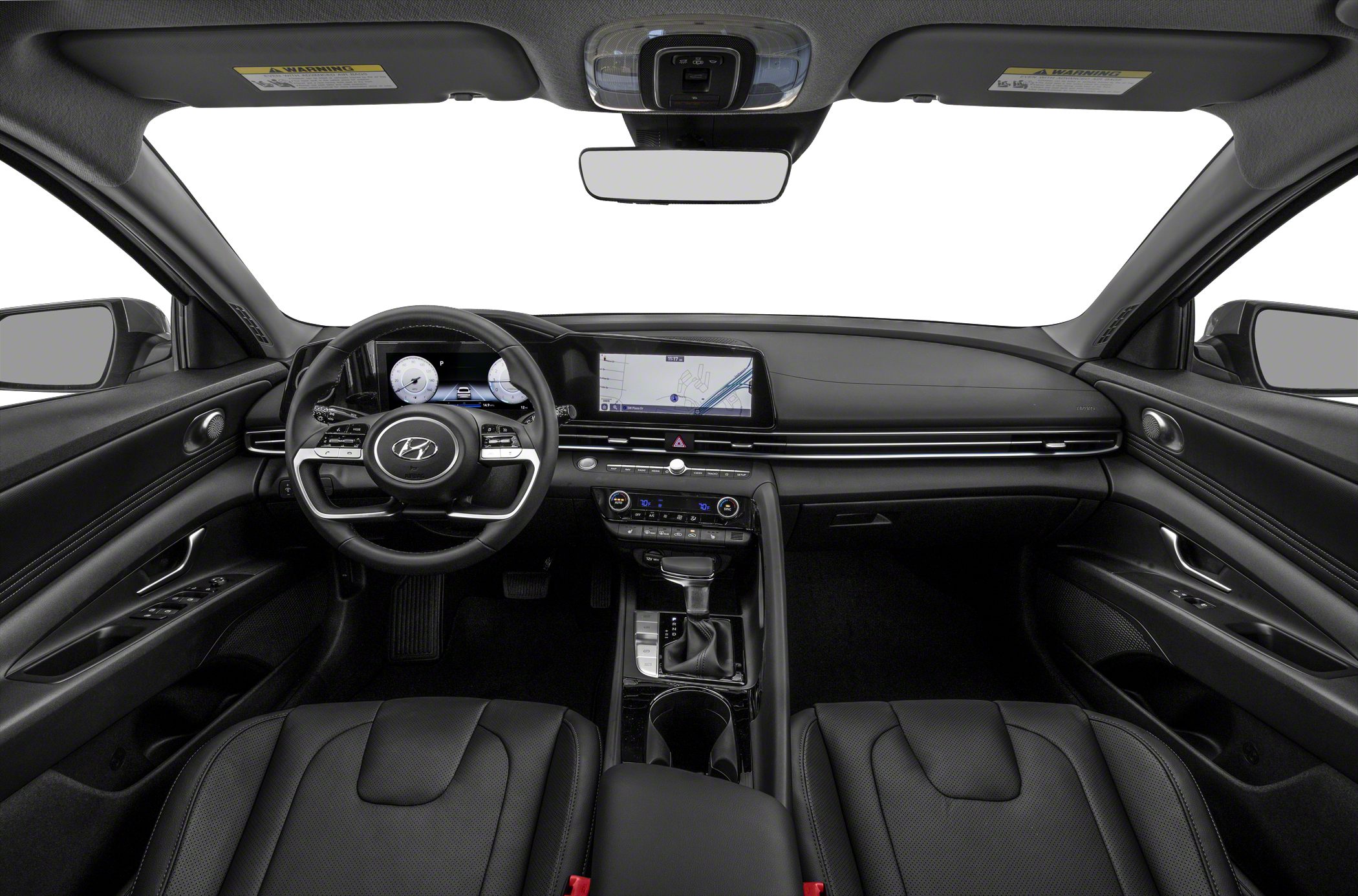 Modern car interior with digital dashboard and touchscreen infotainment