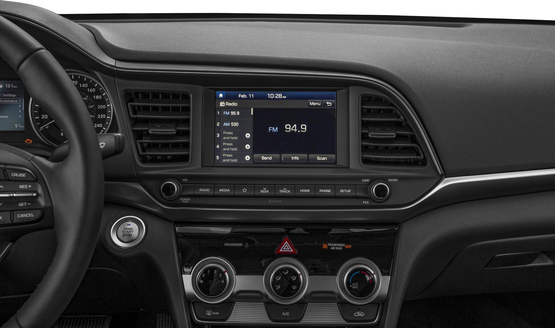 Interior console with infotainment screen and climate control dials