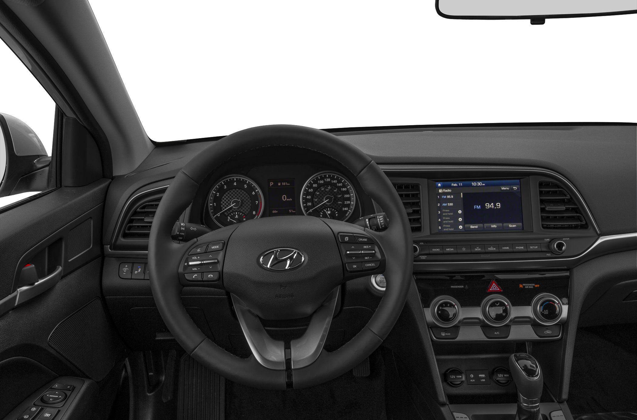 Modern steering wheel and dashboard with touchscreen and controls