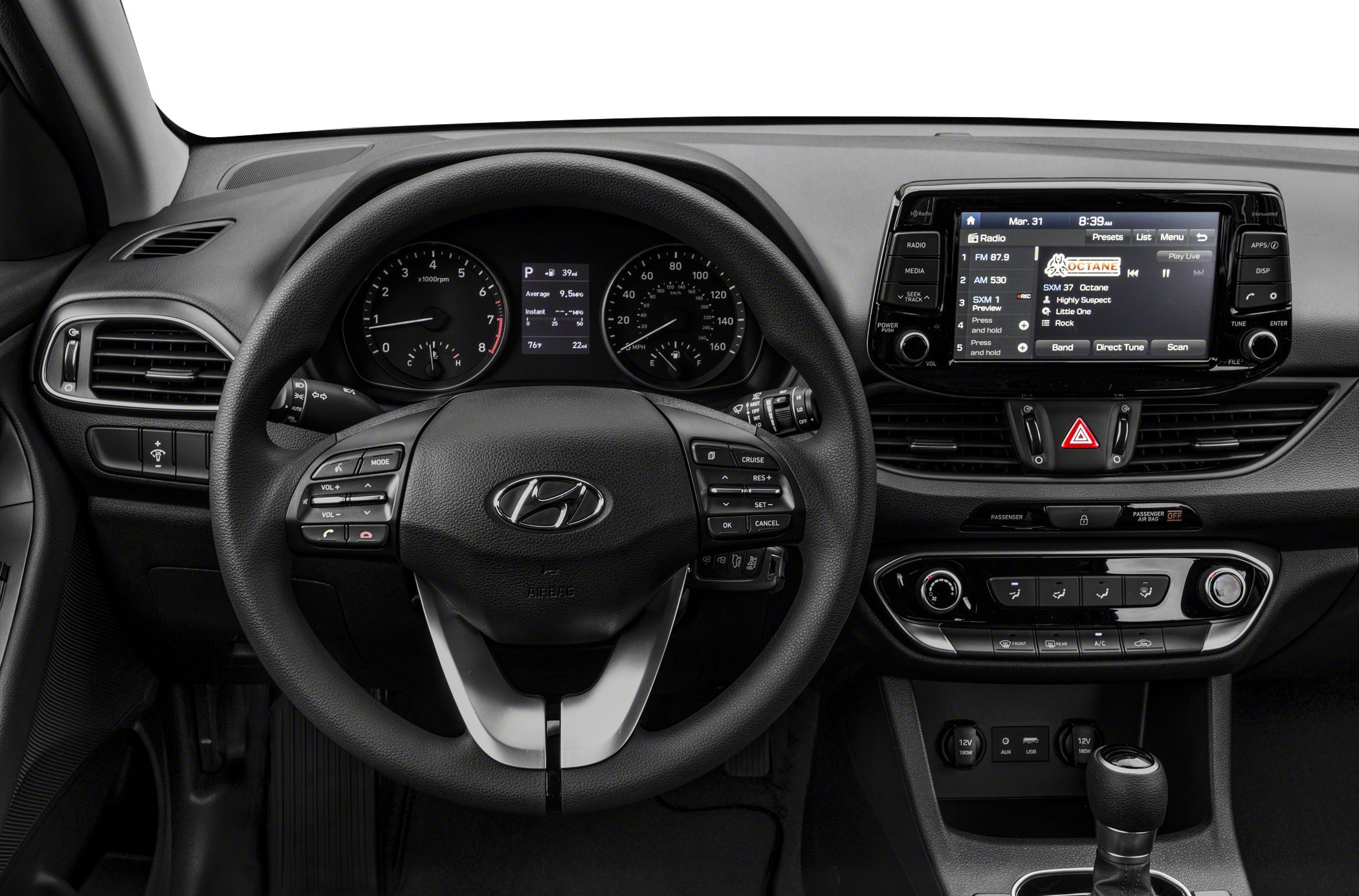 Dashboard with digital display and multifunction steering wheel