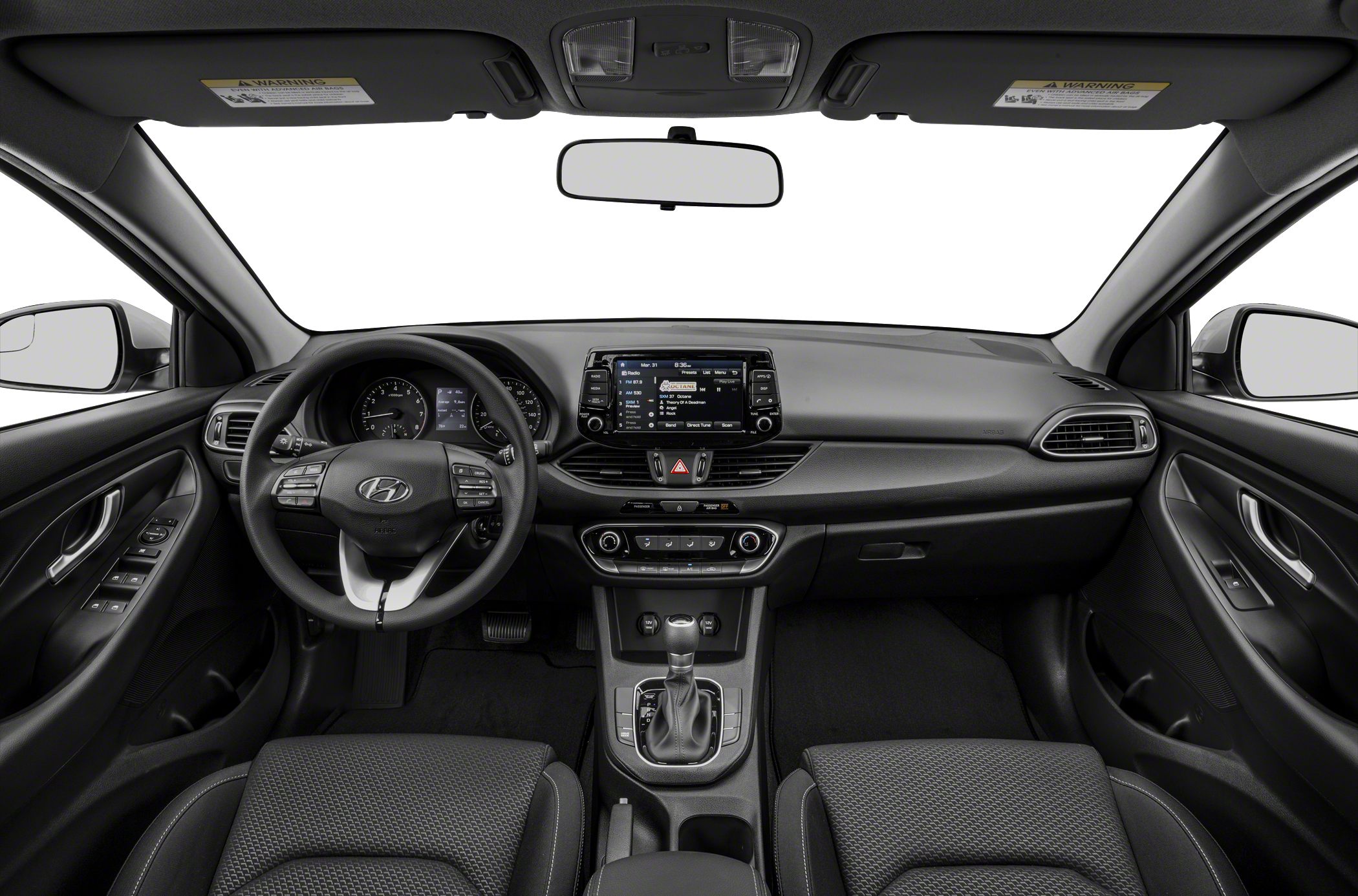 Modern dashboard with touchscreen infotainment and steering wheel controls