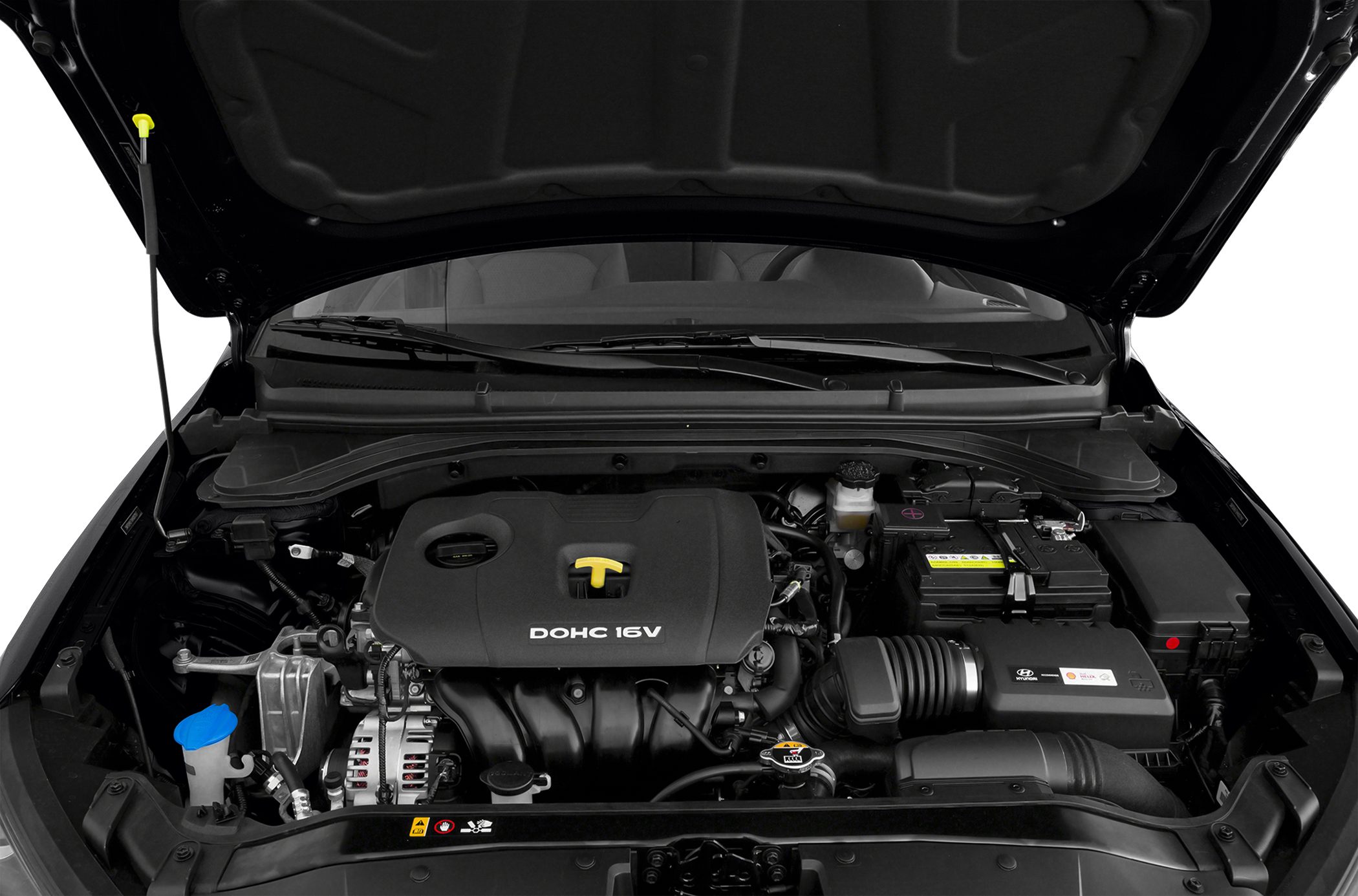DOHC 16-valve engine bay with visible components and fluid reservoirs