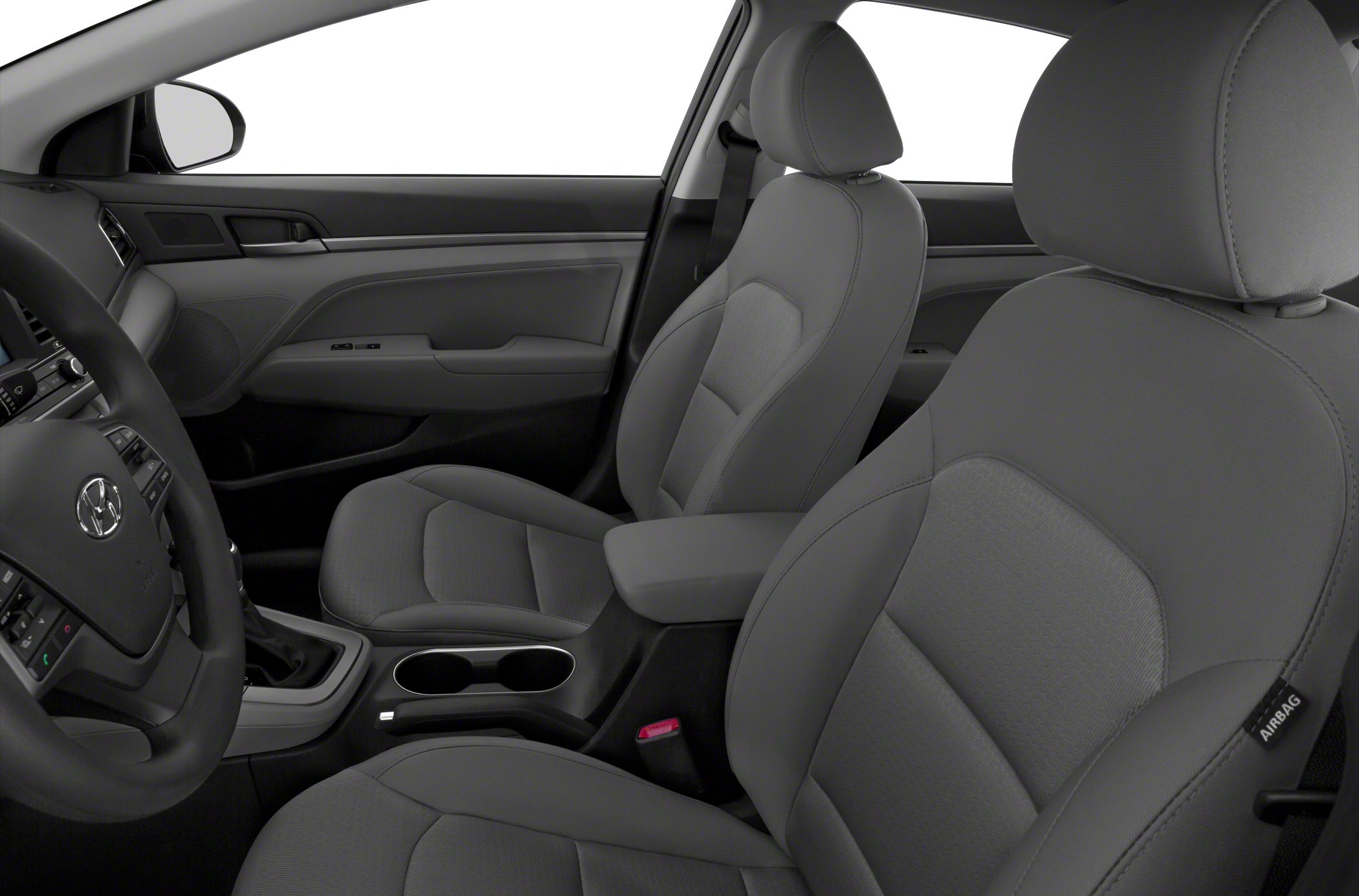 Front interior with fabric seats and center console