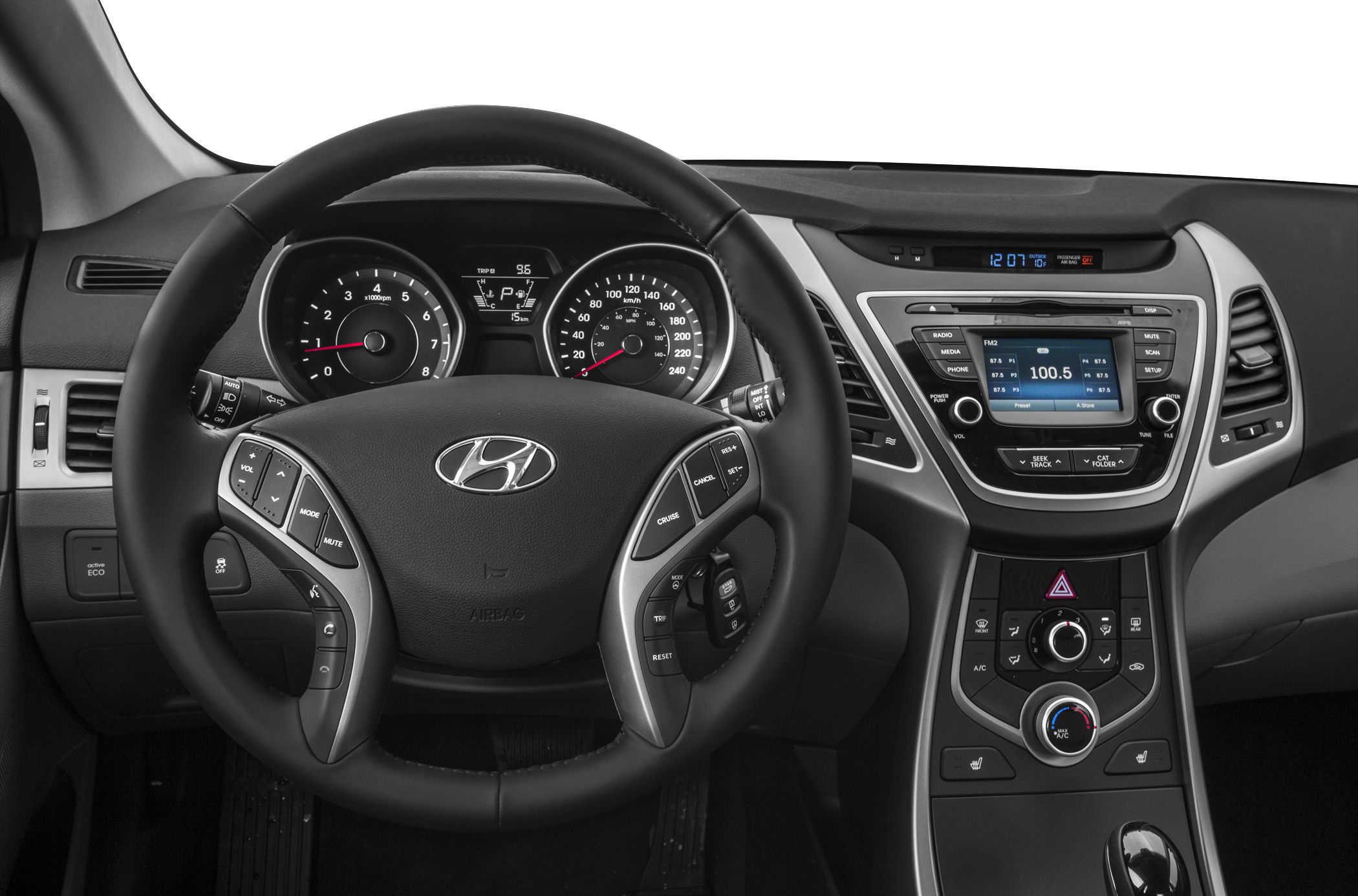 Car steering wheel, instrument cluster, and dashboard controls