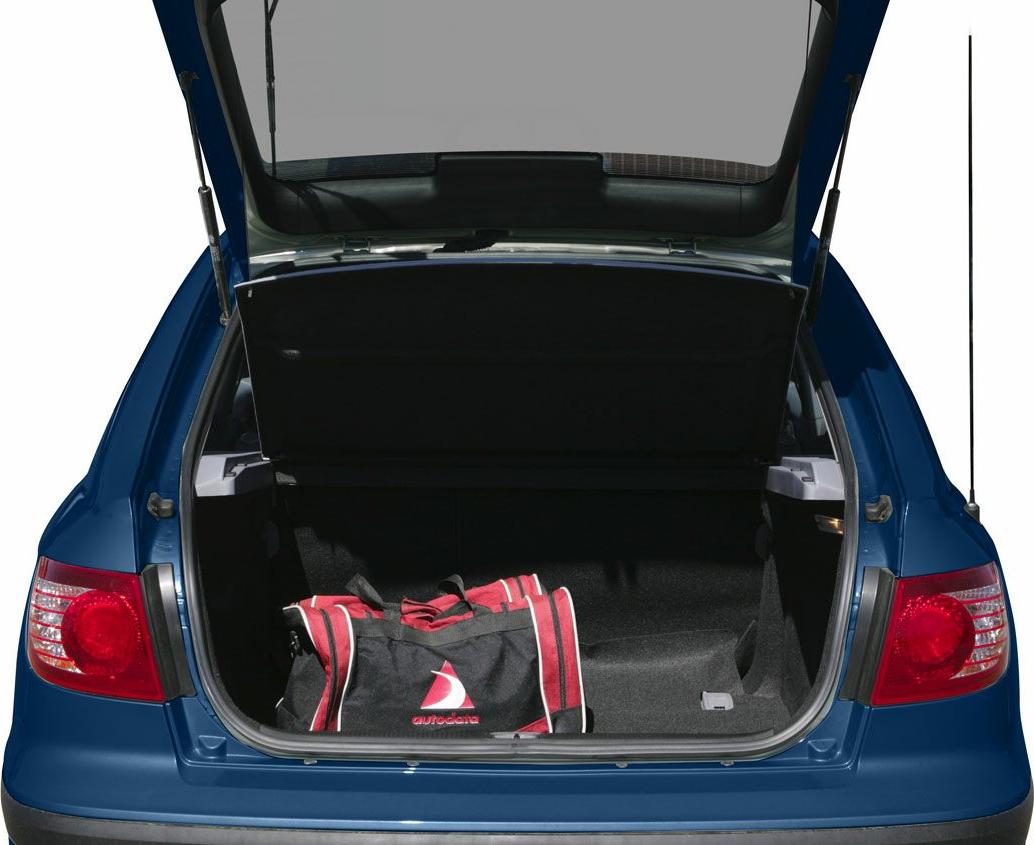 Open trunk space with sports bag in a hatchback