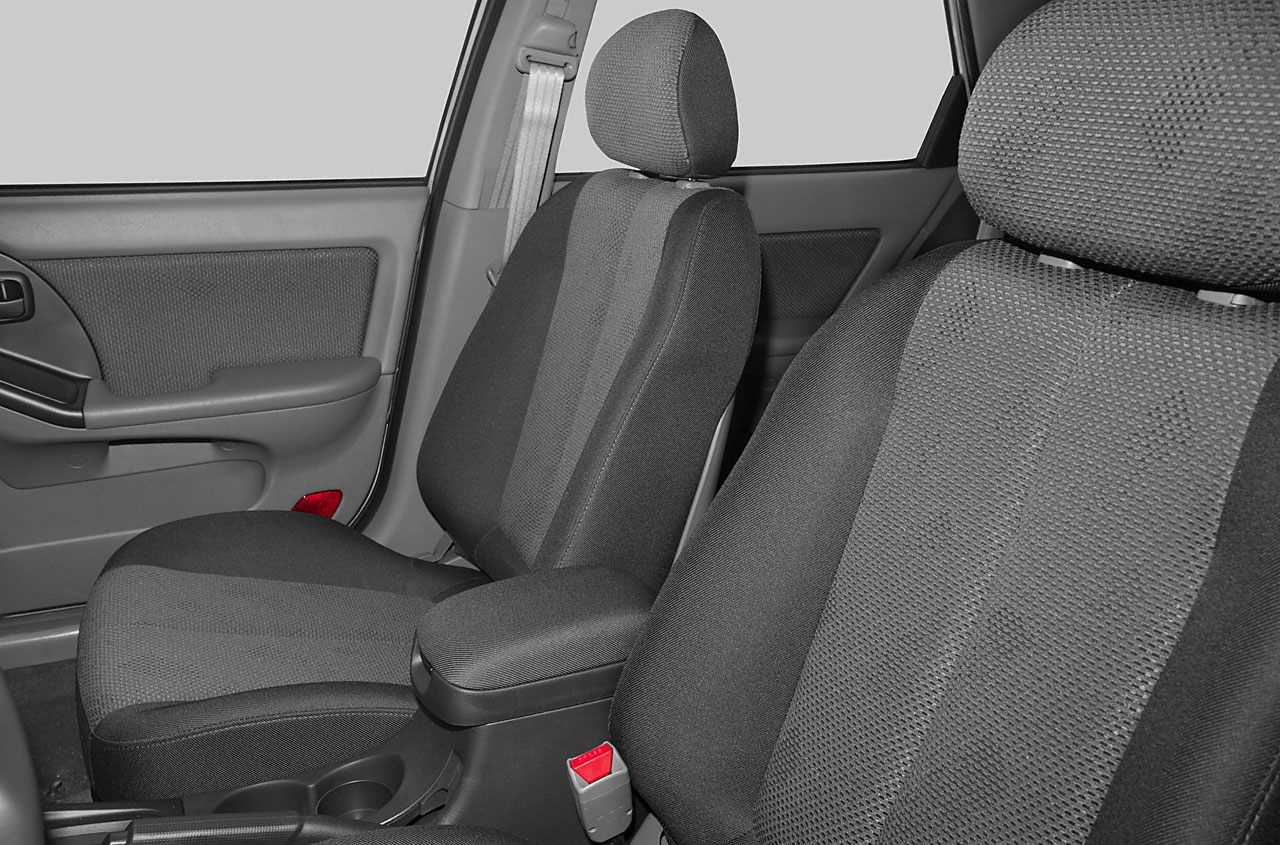 Front seats and interior door panel with fabric upholstery