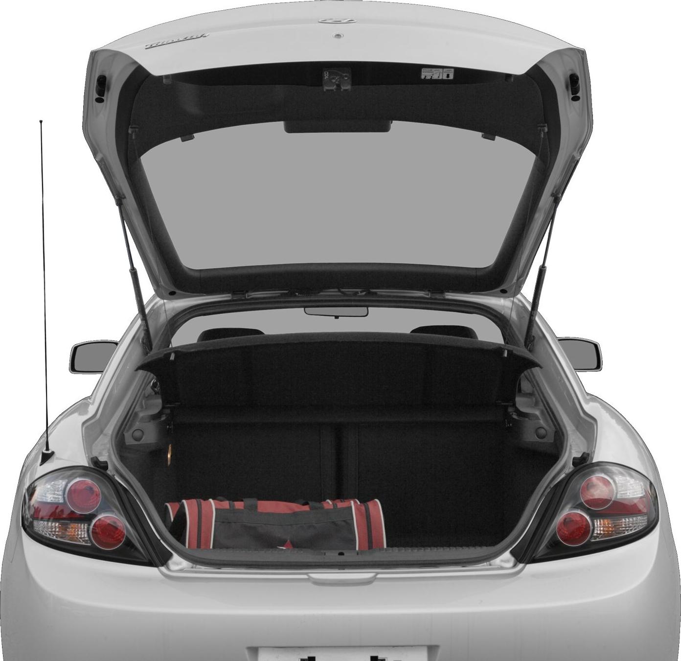 Open rear hatch with visible trunk storage and sports bag