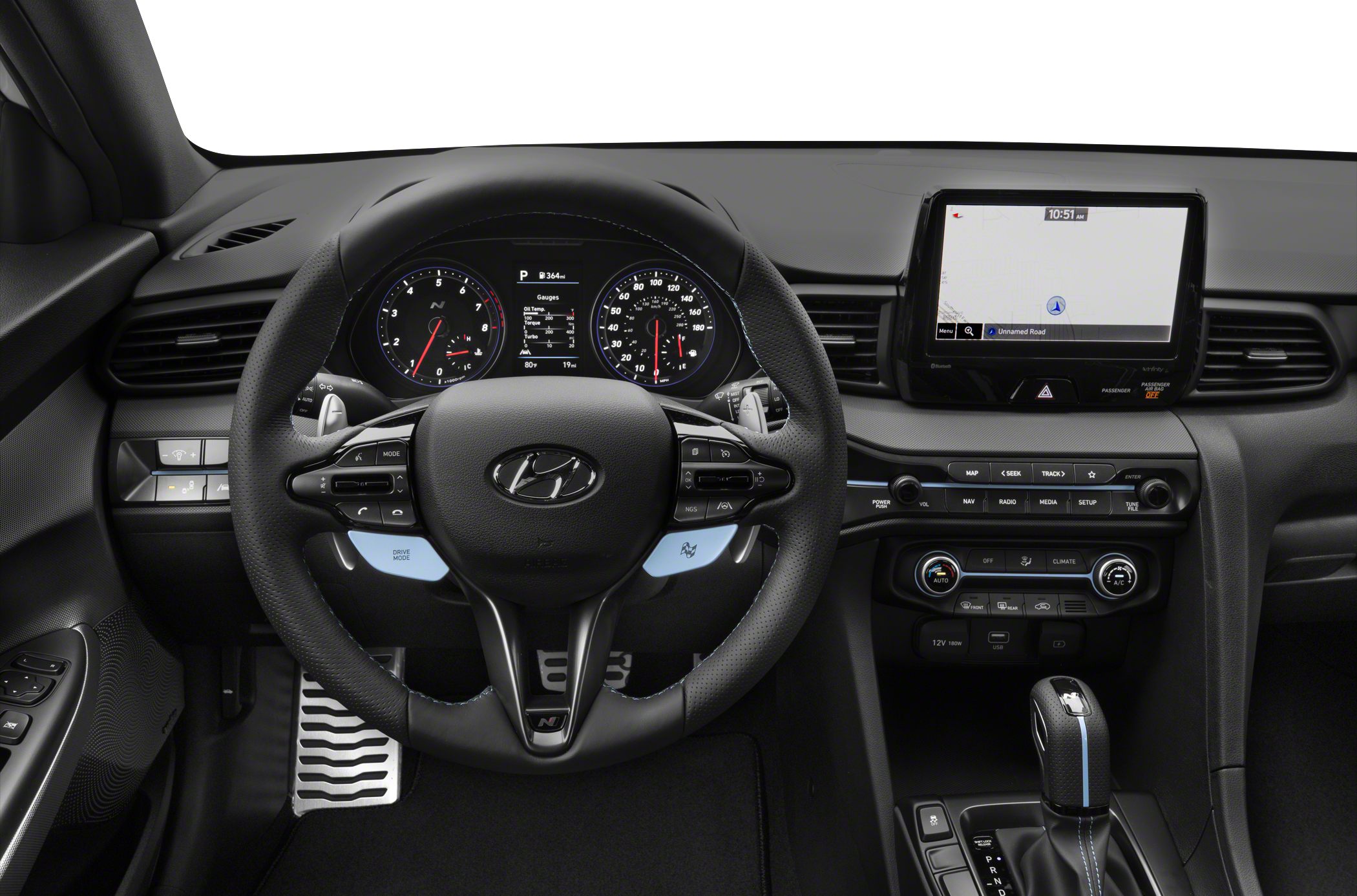 Interior dashboard with digital gauges and multifunction steering wheel