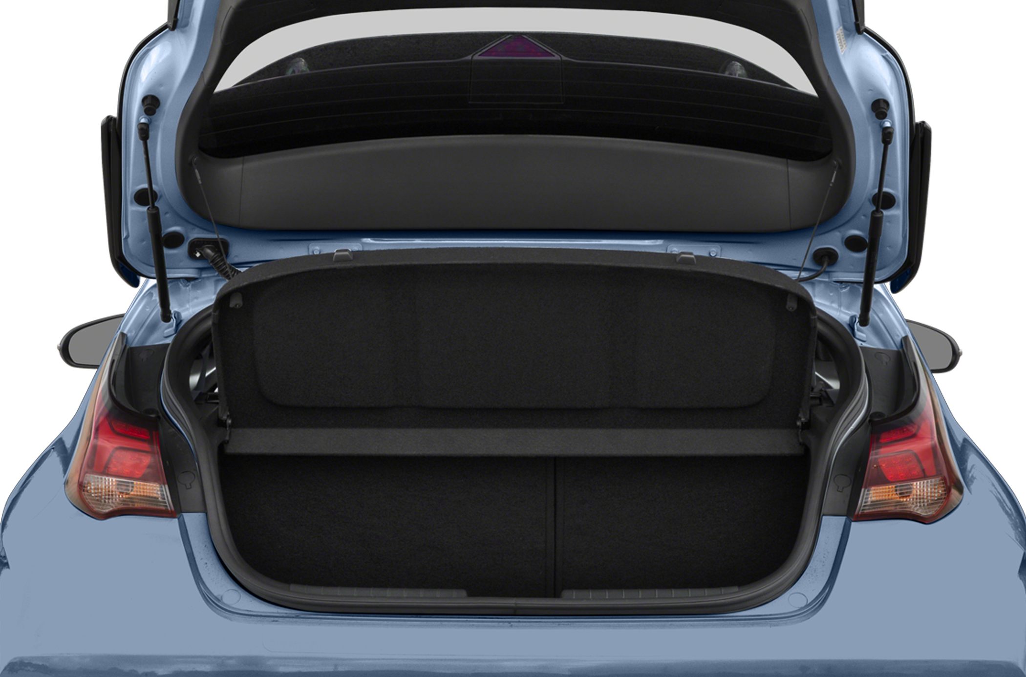 Open hatchback trunk space and rear design of a compact vehicle.