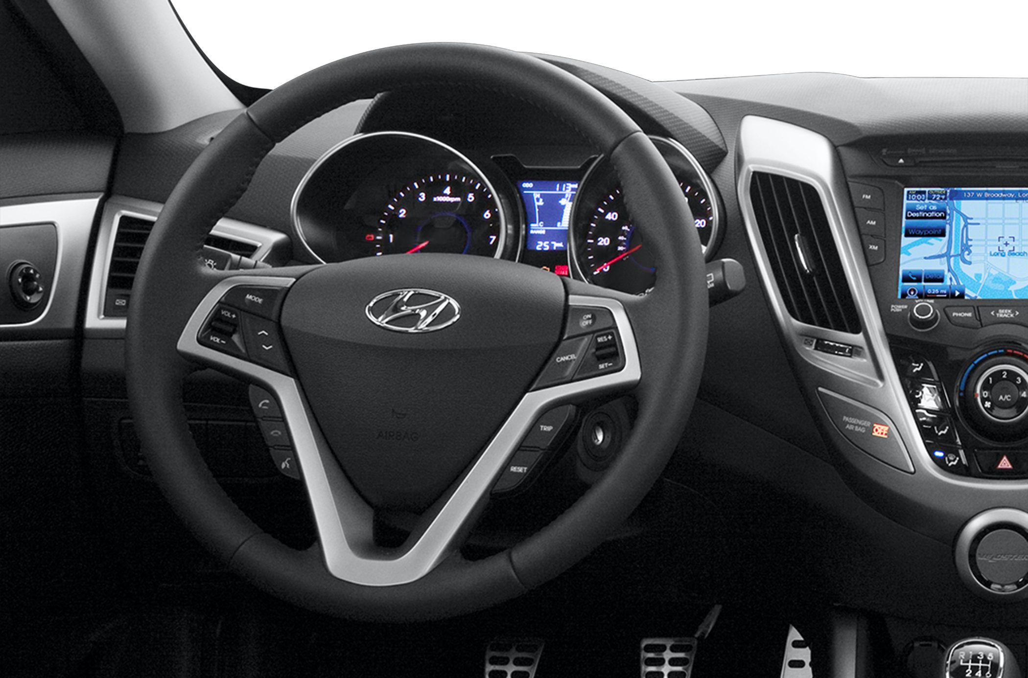 Steering wheel, instrument cluster, and central navigation with climate control