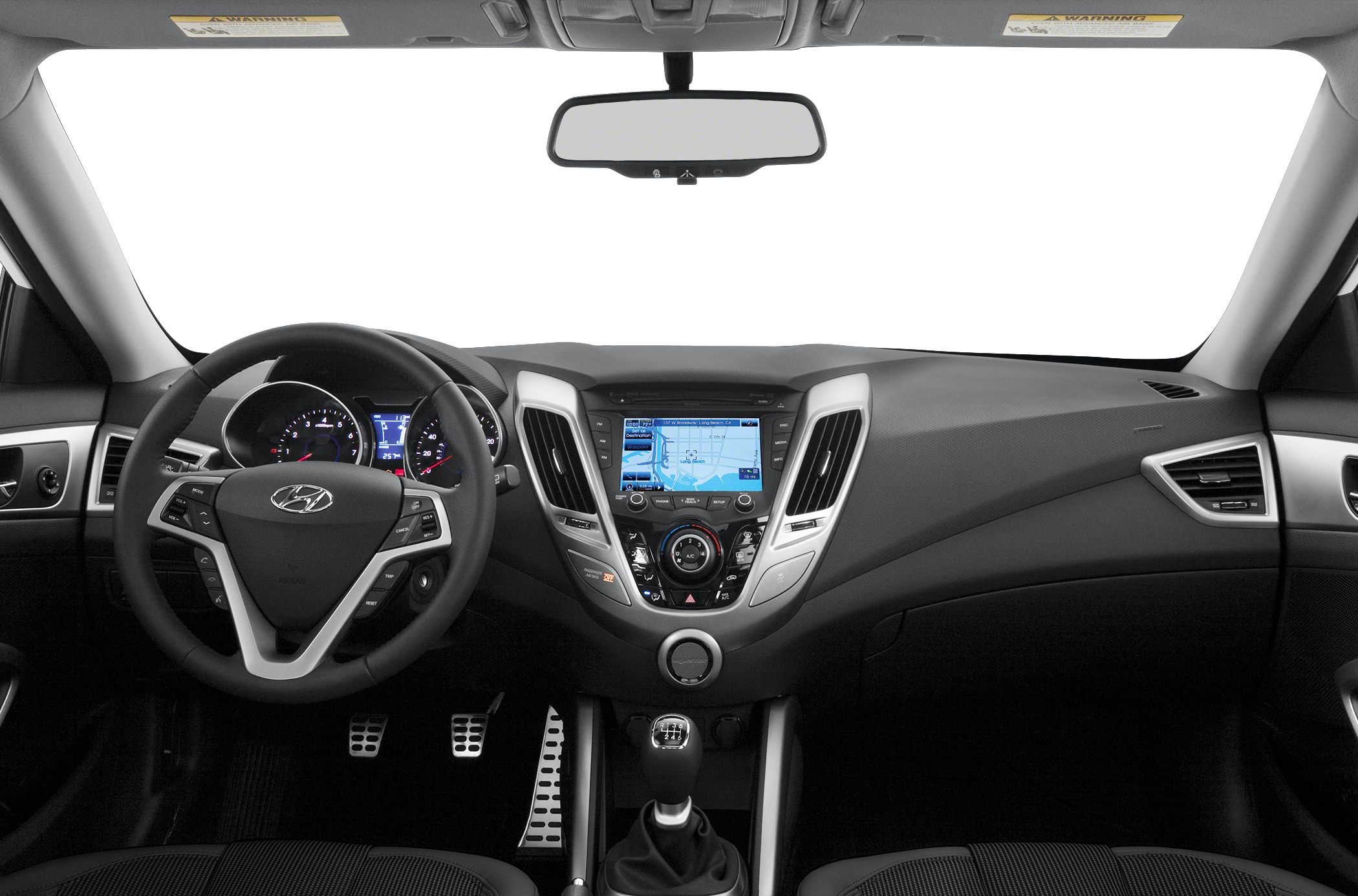 Interior dashboard with steering wheel and navigation display
