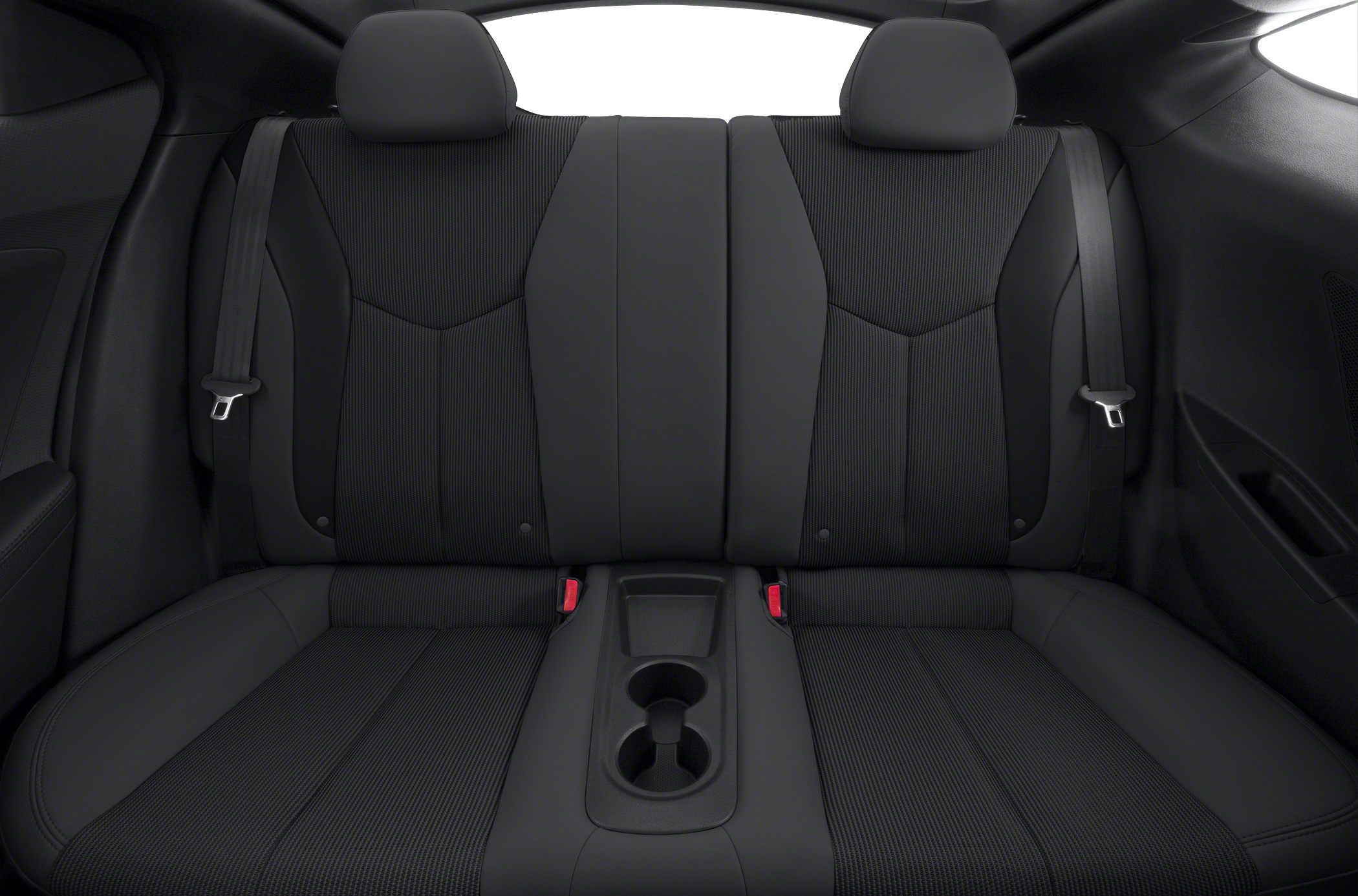Black rear seats with integrated cup holders and headrests
