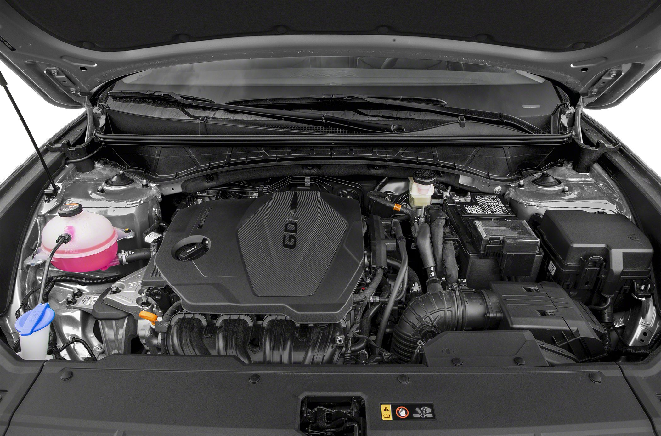 GDI engine compartment with mechanical components under hood