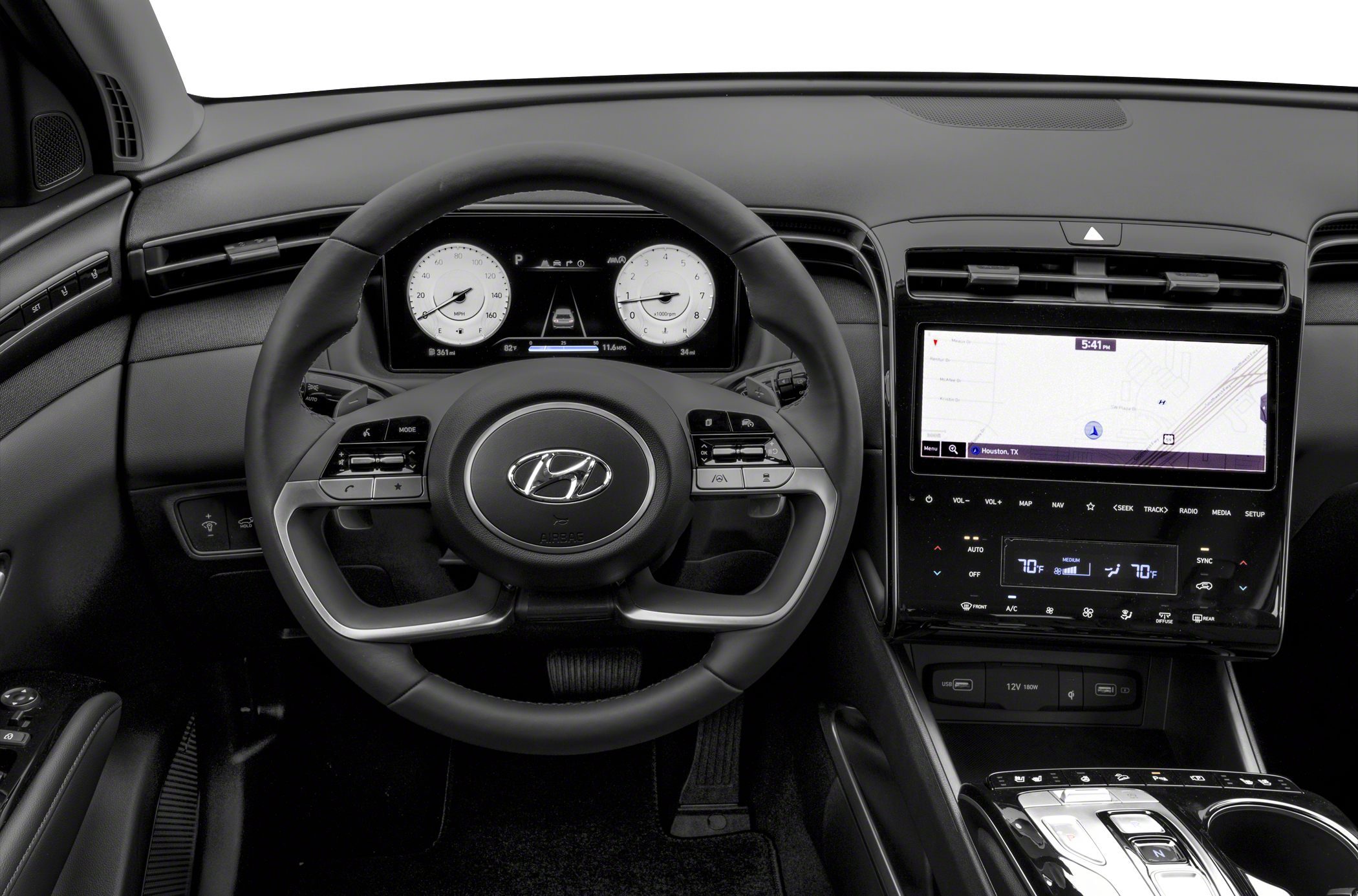 Digital dashboard and touchscreen infotainment in a modern steering wheel setup