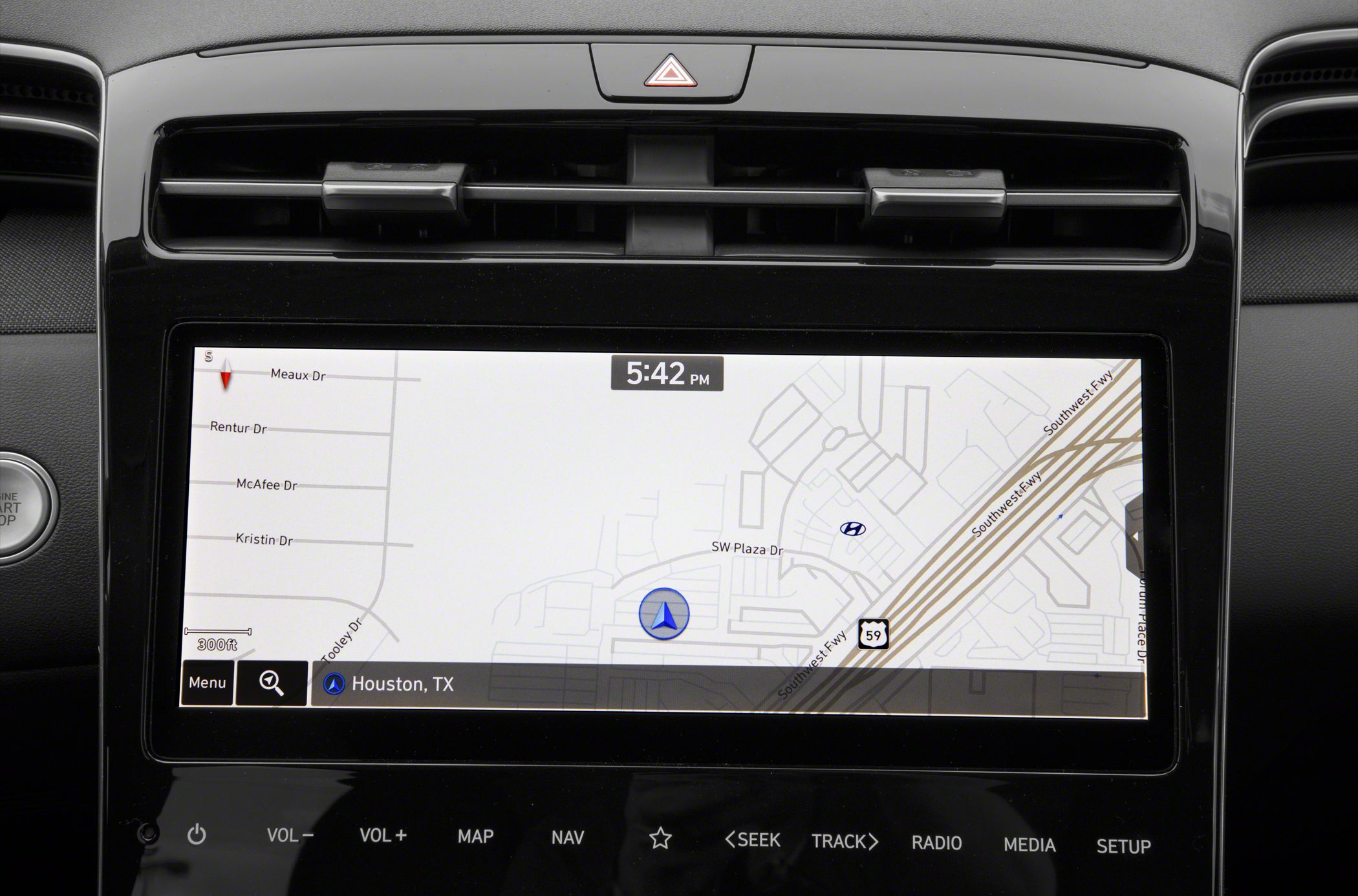 Car navigation system screen and multimedia control buttons