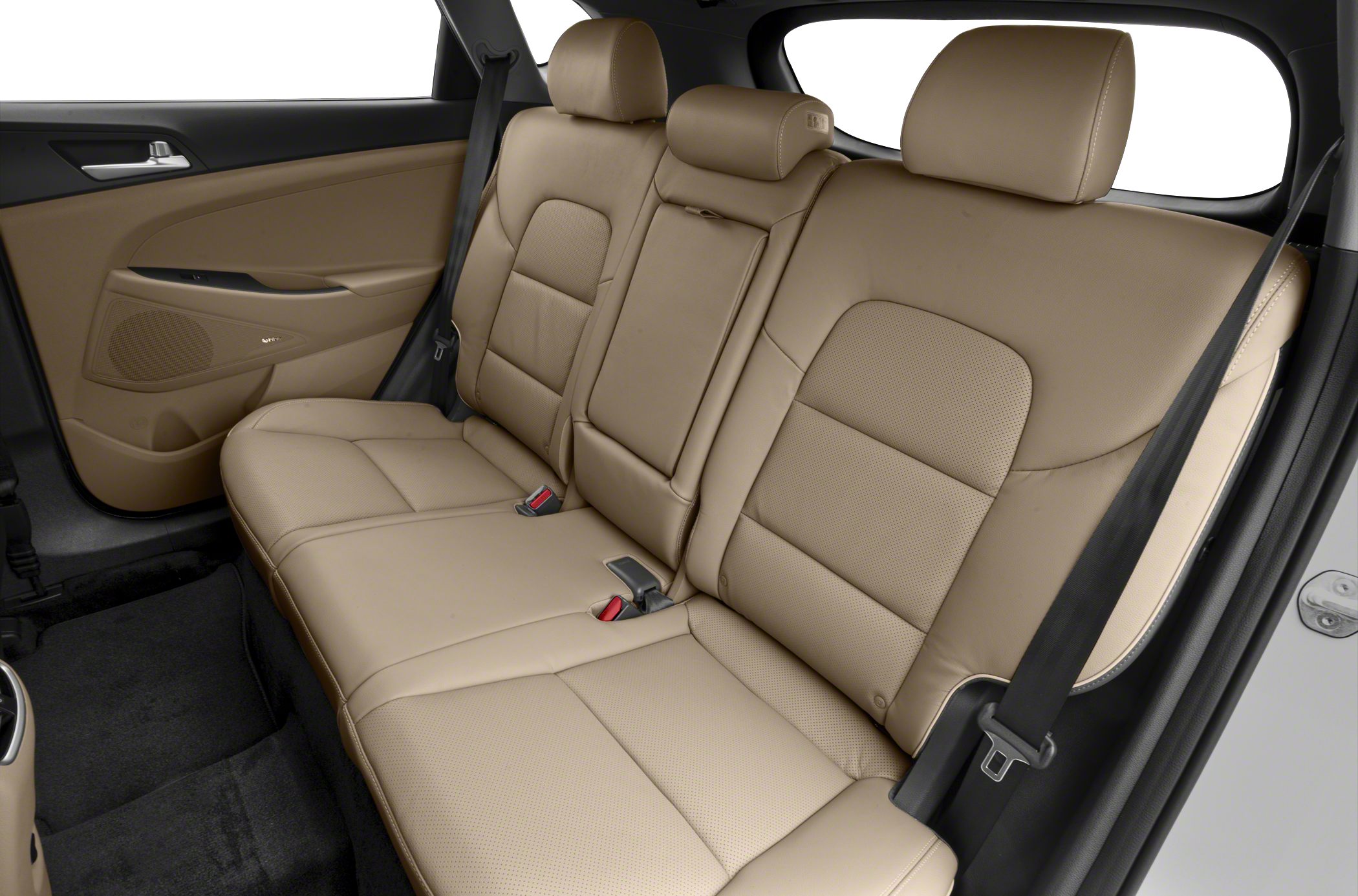 Beige perforated leather rear seat with seat belts