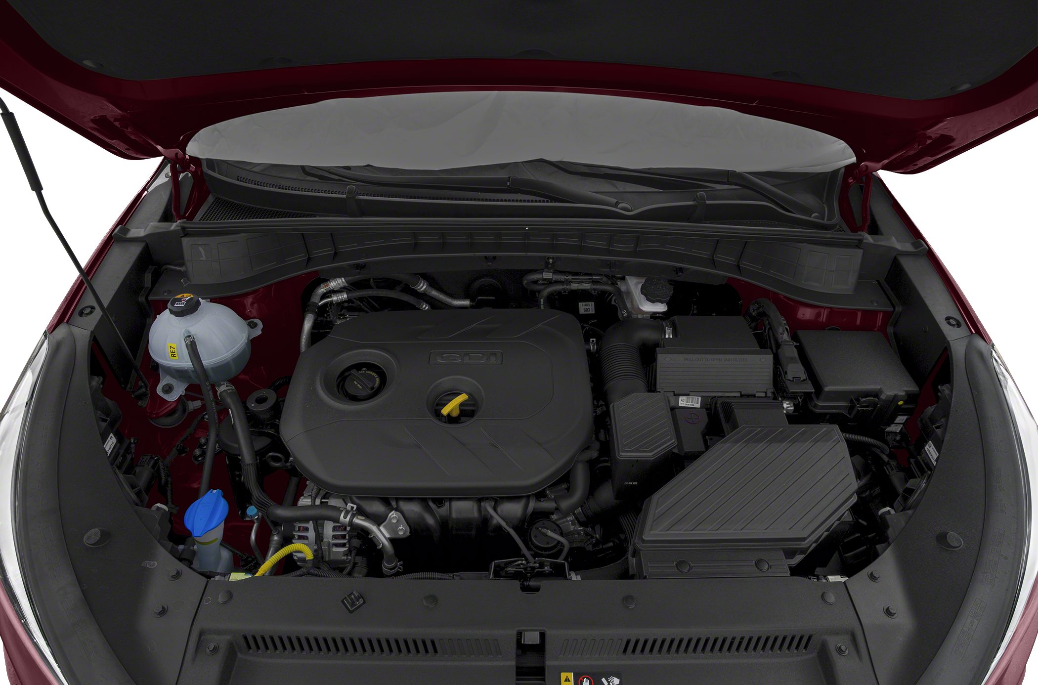 Engine bay with engine cover and components