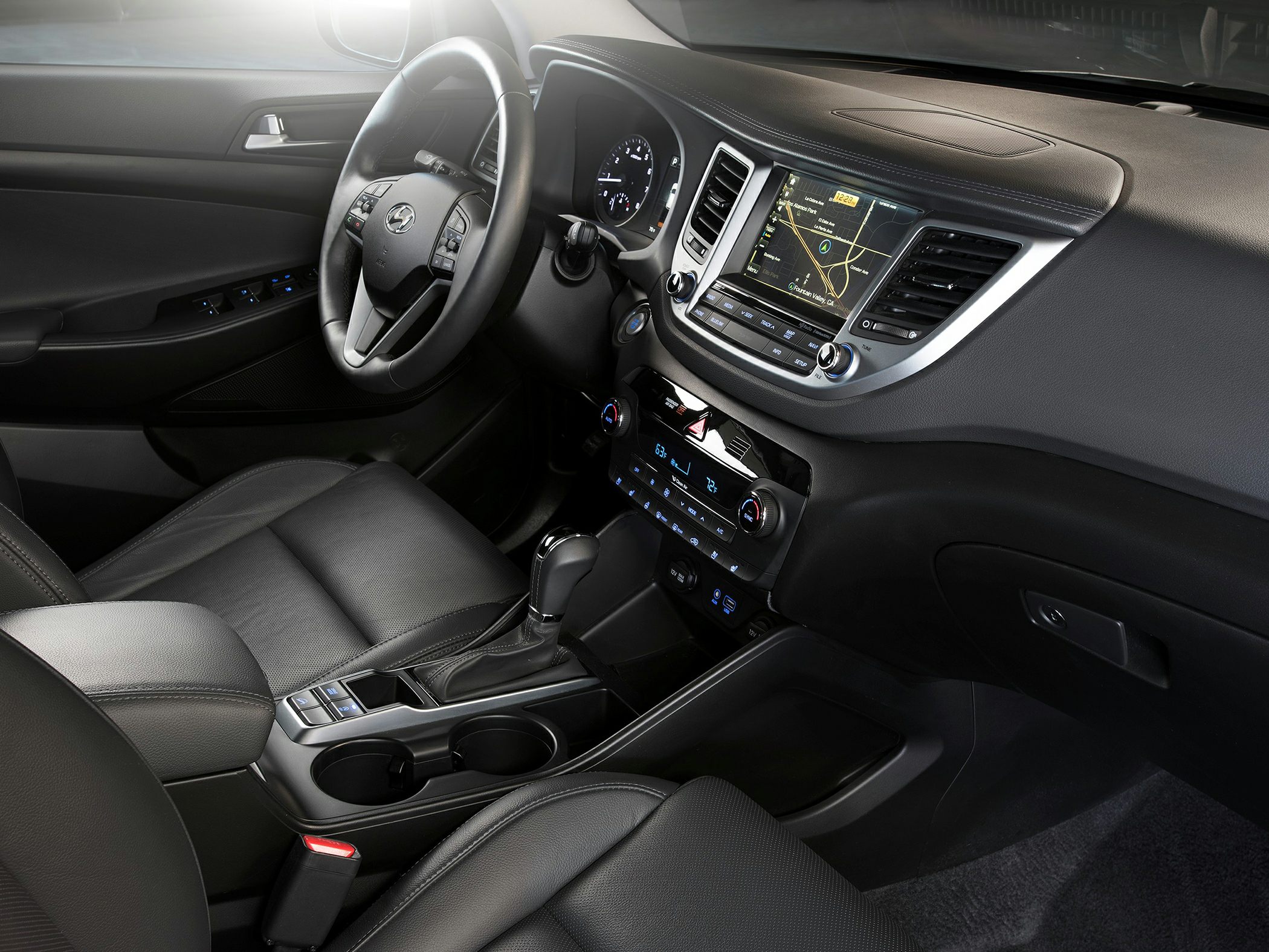Modern car interior with dashboard and built-in navigation screen