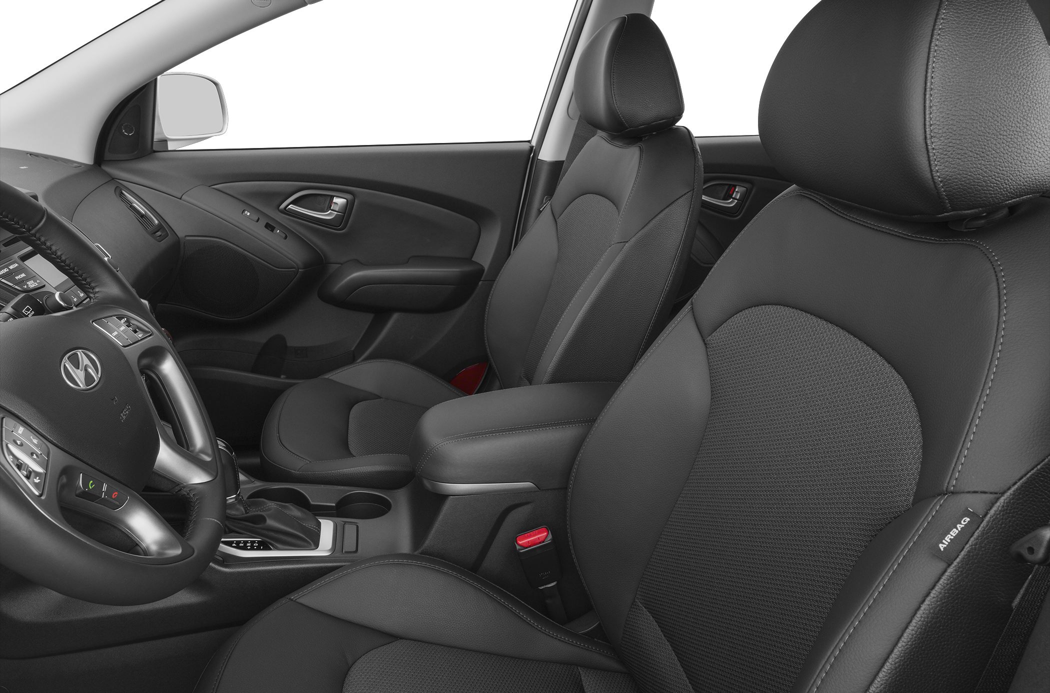 Black leather seats with ergonomic dashboard and door design