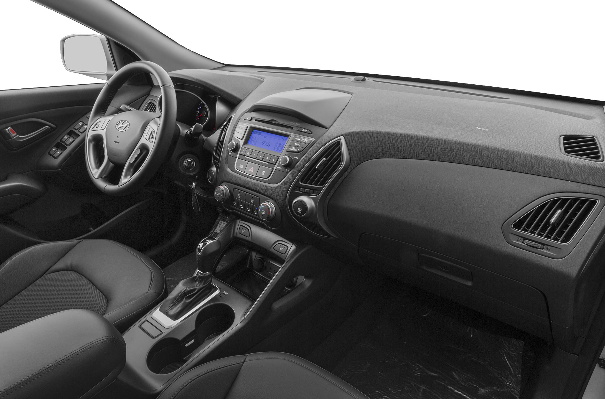 Interior dashboard, steering wheel, center console with gear shift