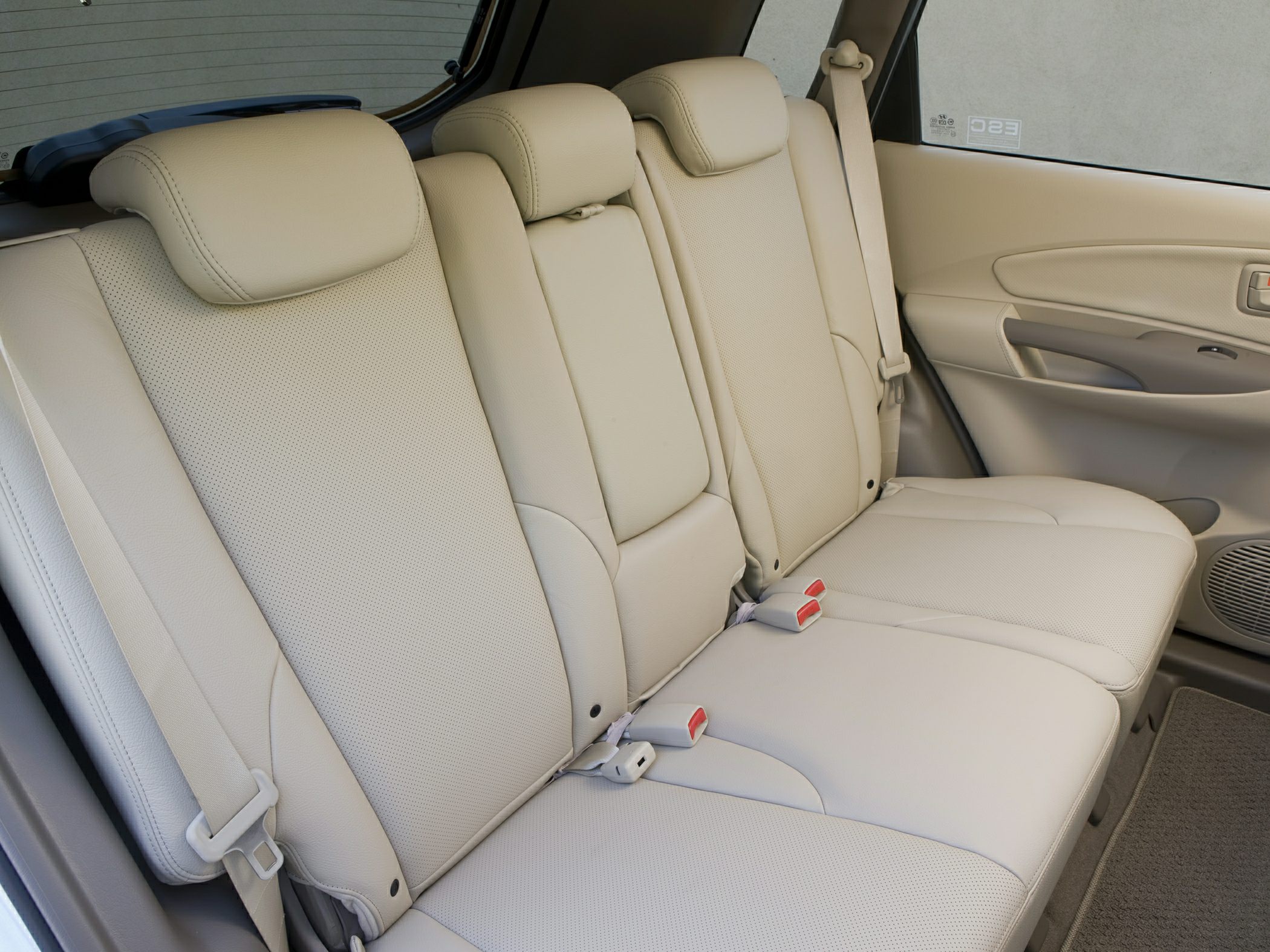 Beige leather rear seats with headrests and seat belts