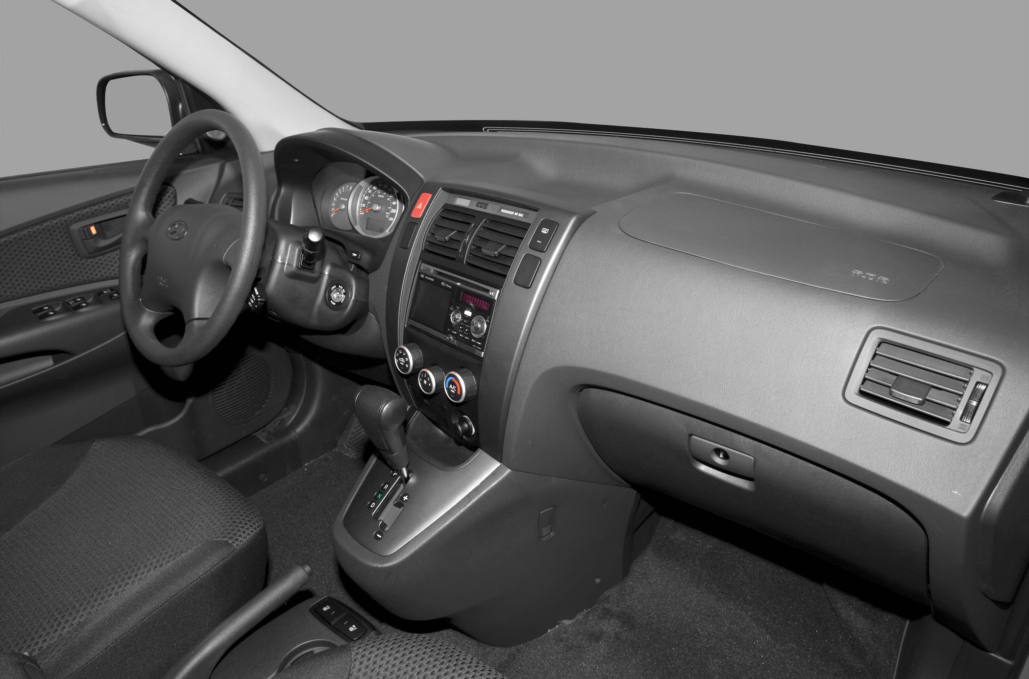 Car interior dashboard with automatic gear shift and climate controls