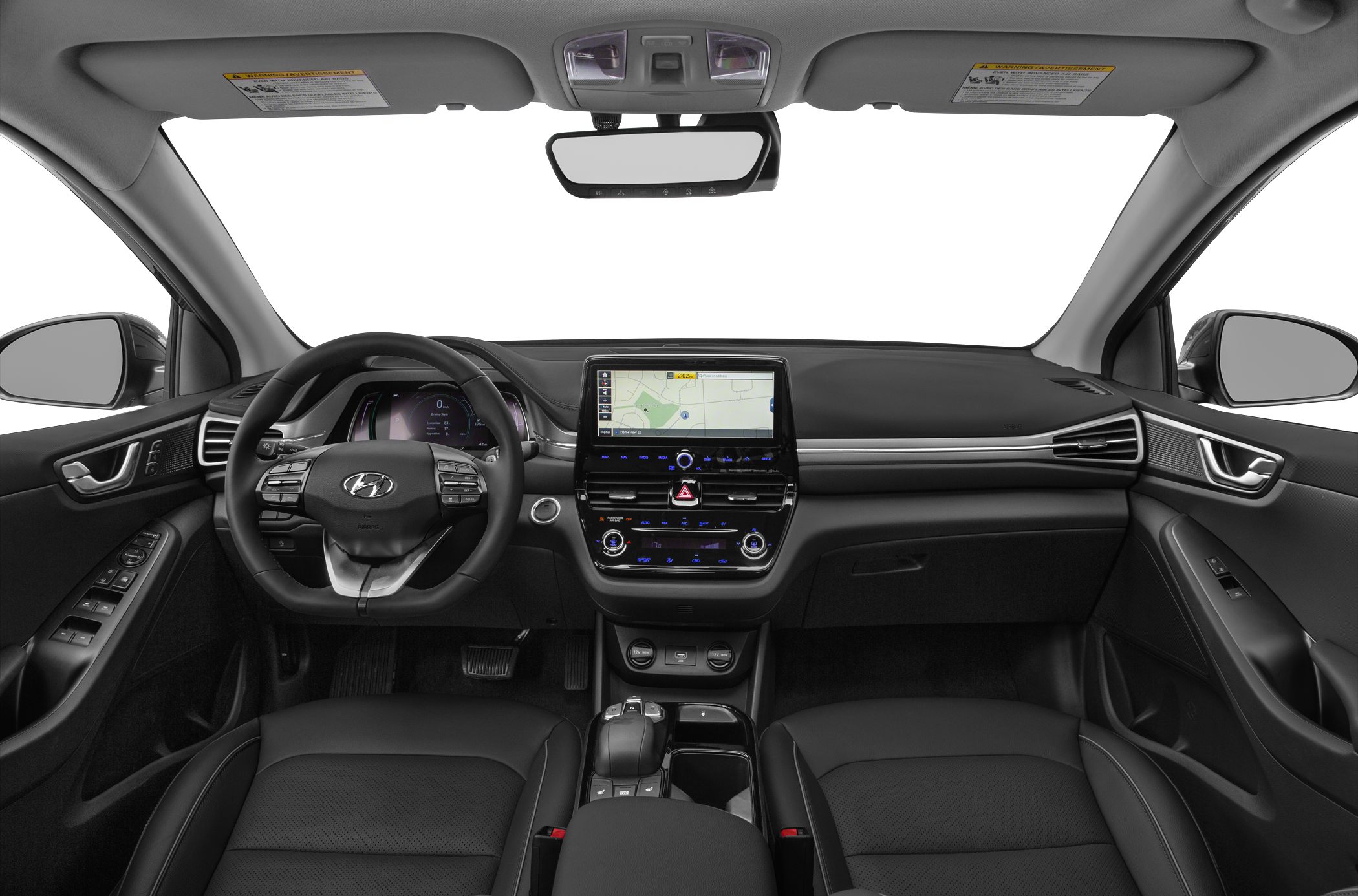 Digital dashboard and touchscreen navigation display with steering wheel and center console