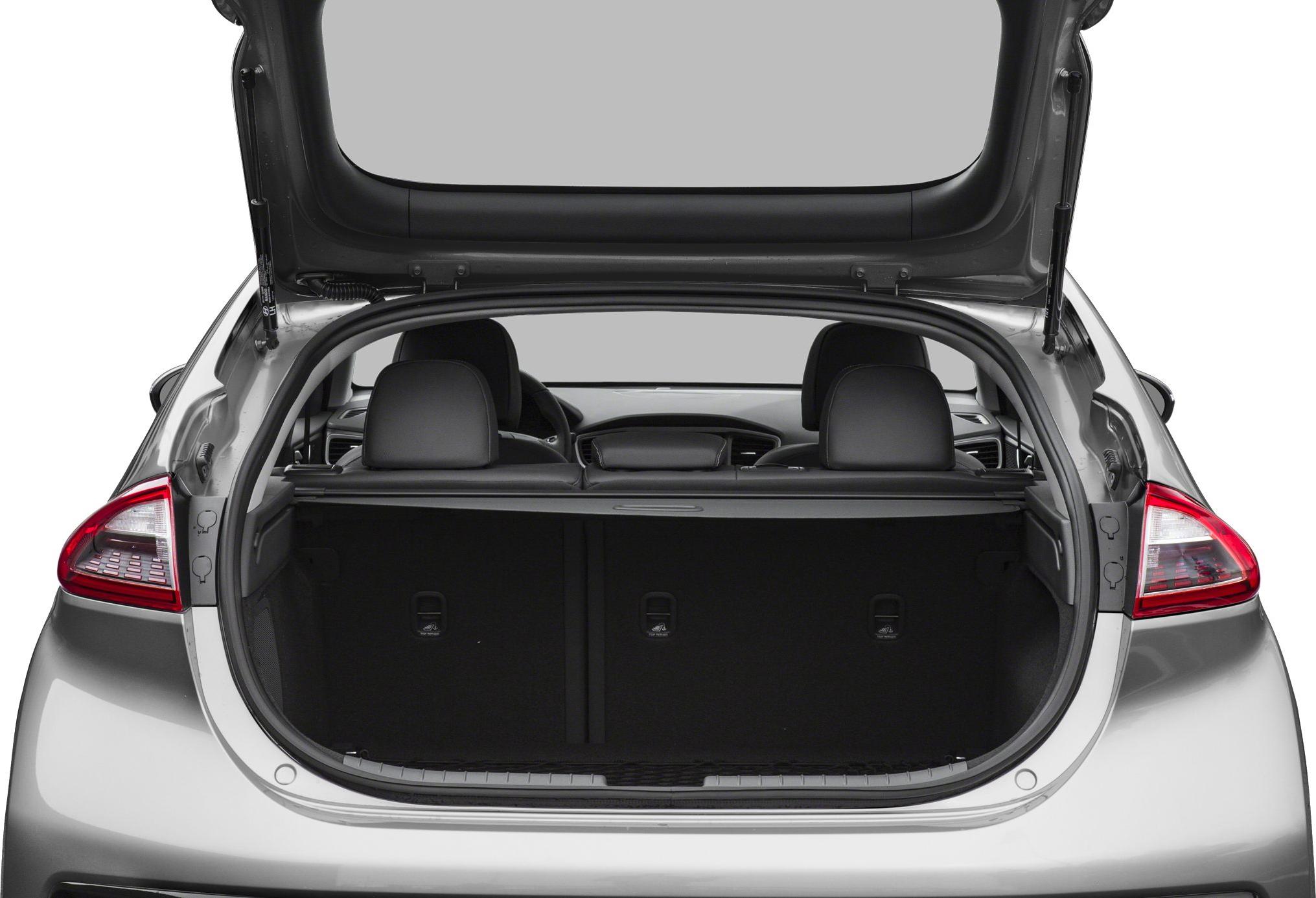 Open rear hatch with visible cargo space and rear seats
