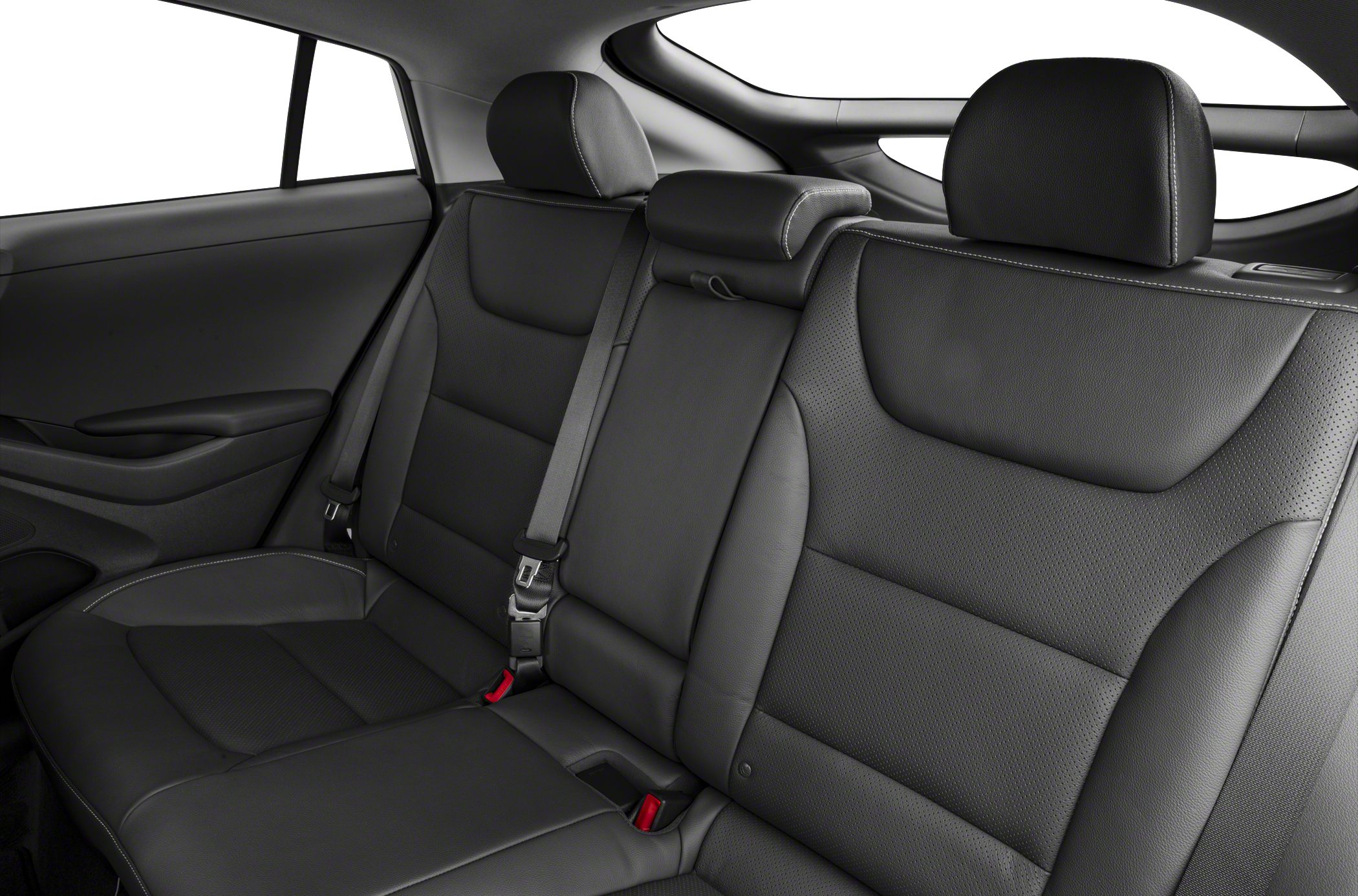 Rear black leather seats with integrated headrests and seatbelts