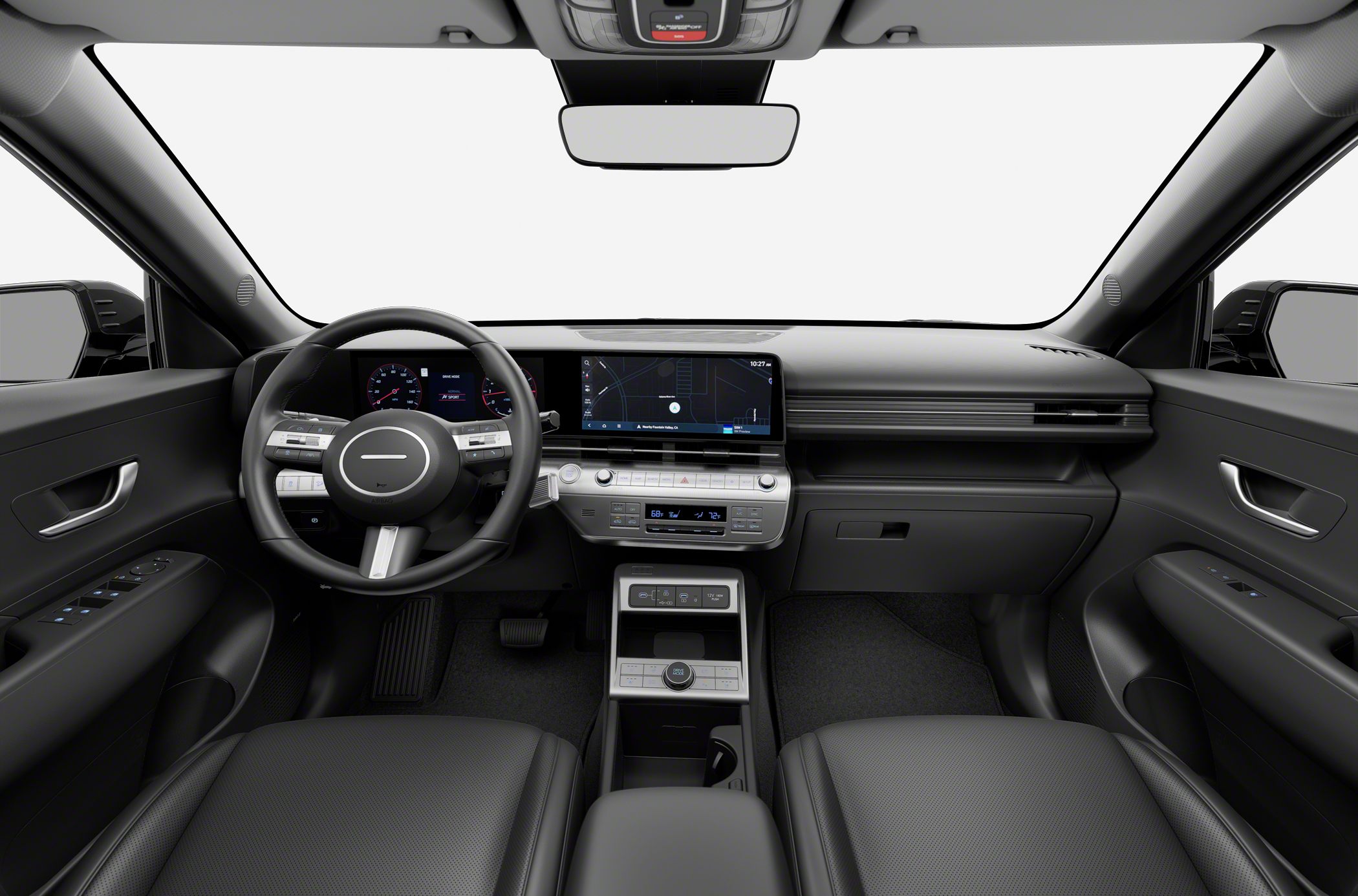 Digital dashboard and central touchscreen in modern car interior