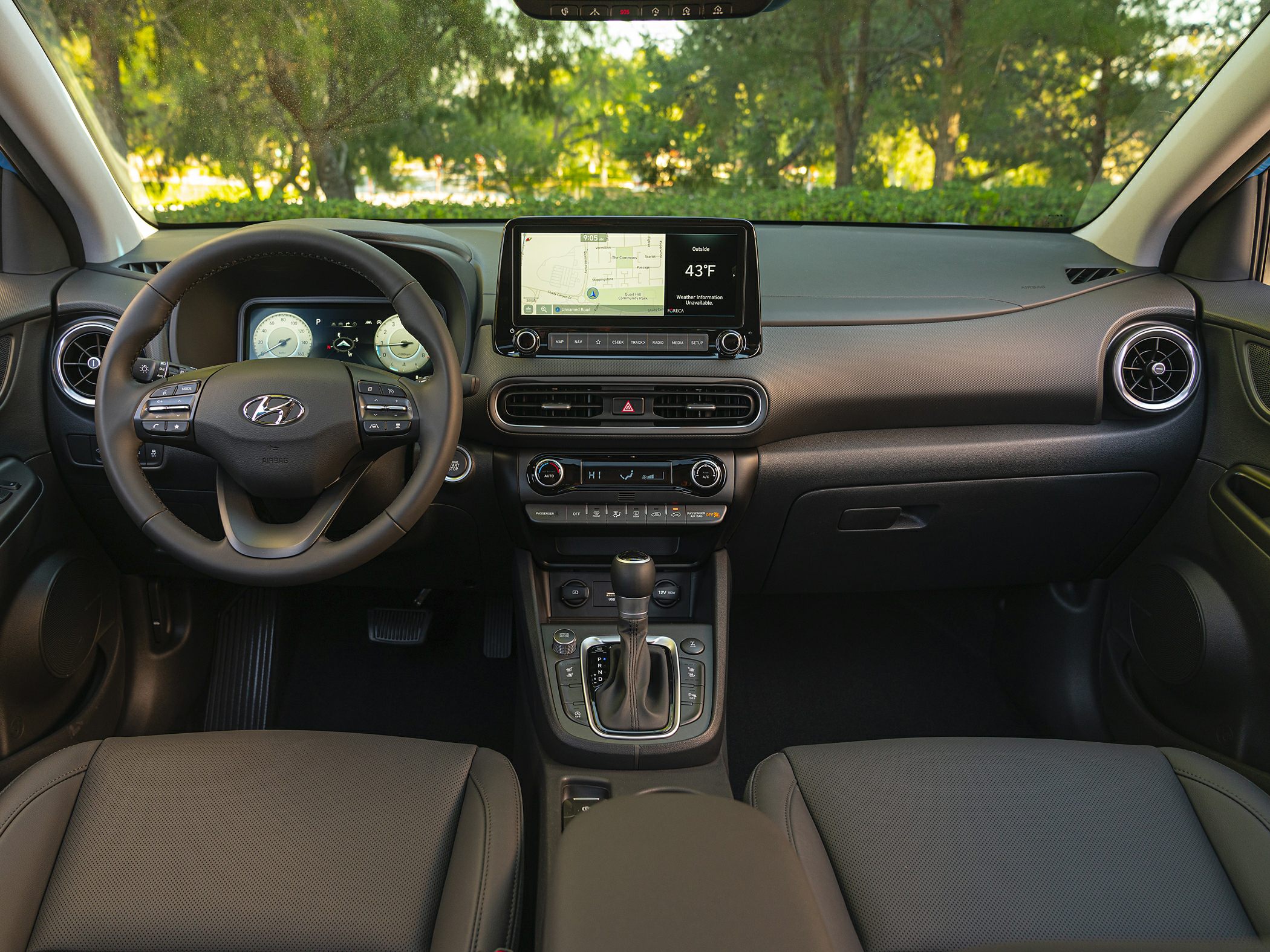 Modern car interior with touchscreen and digital instrument cluster