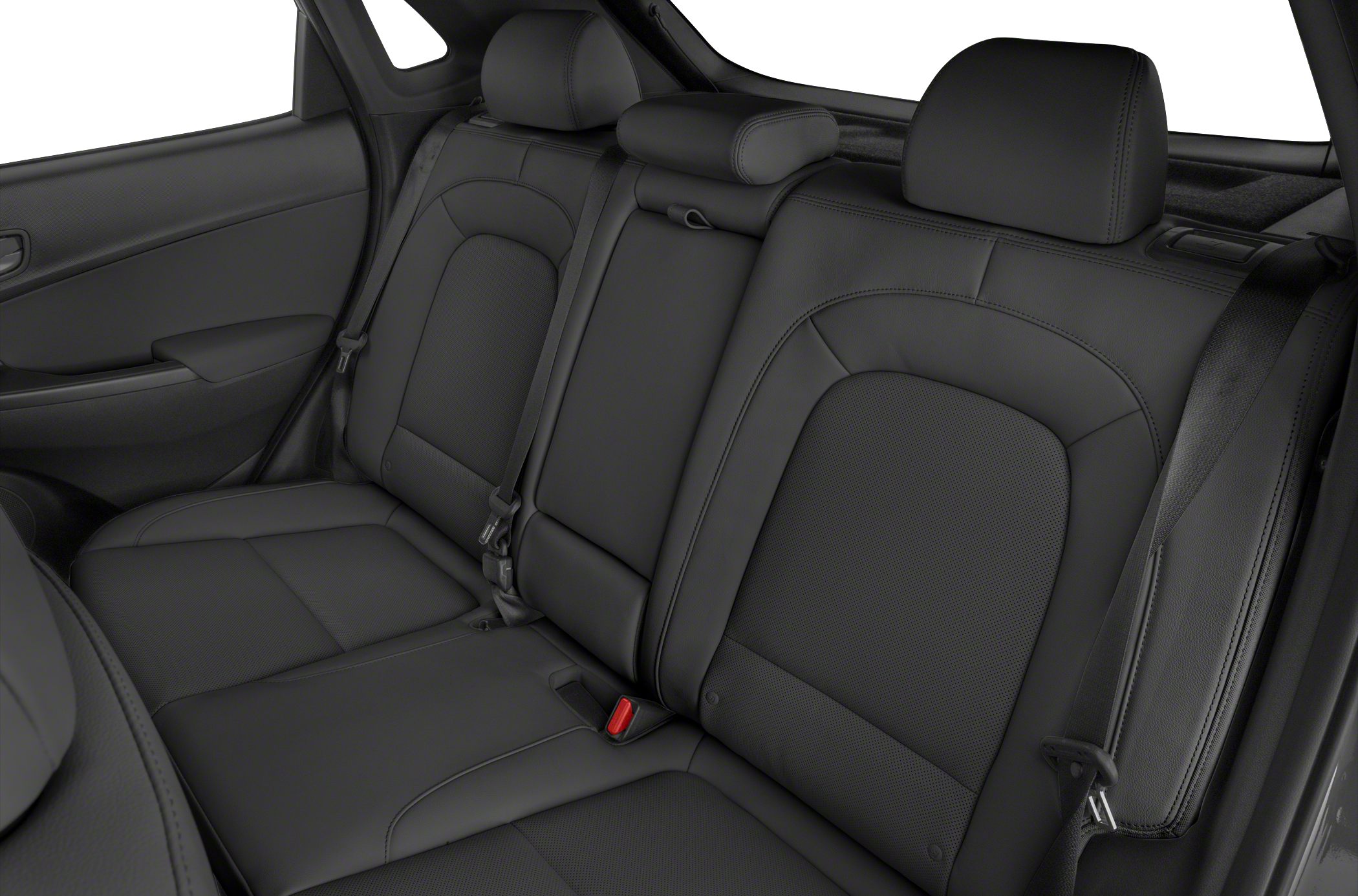 Black leather rear seat interior with headrests and seat belts