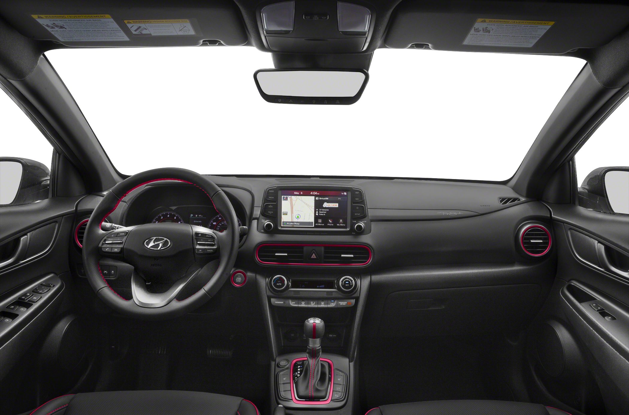 Dashboard with infotainment screen and multifunction steering wheel