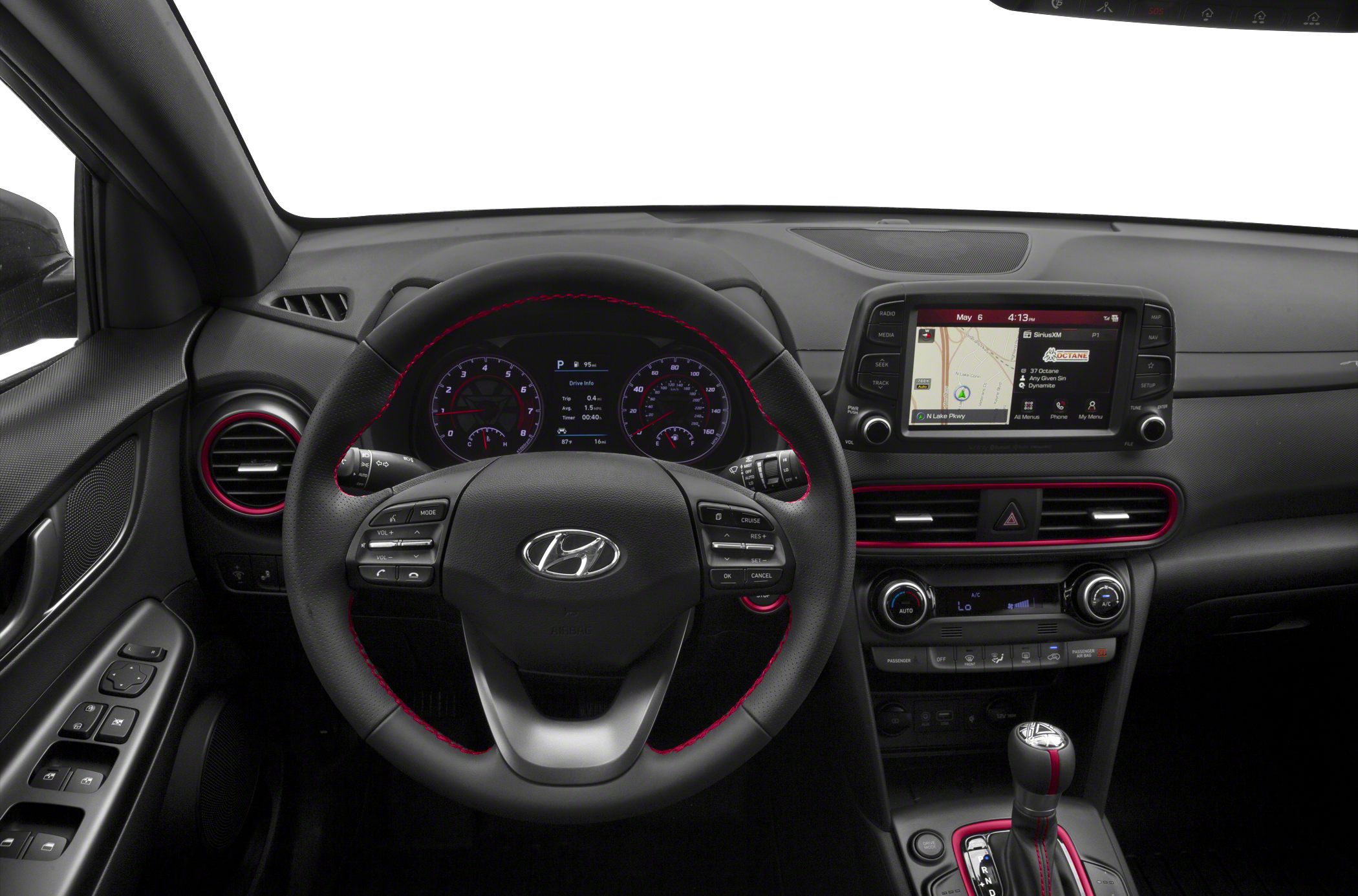 Modern car interior with steering wheel and central infotainment display