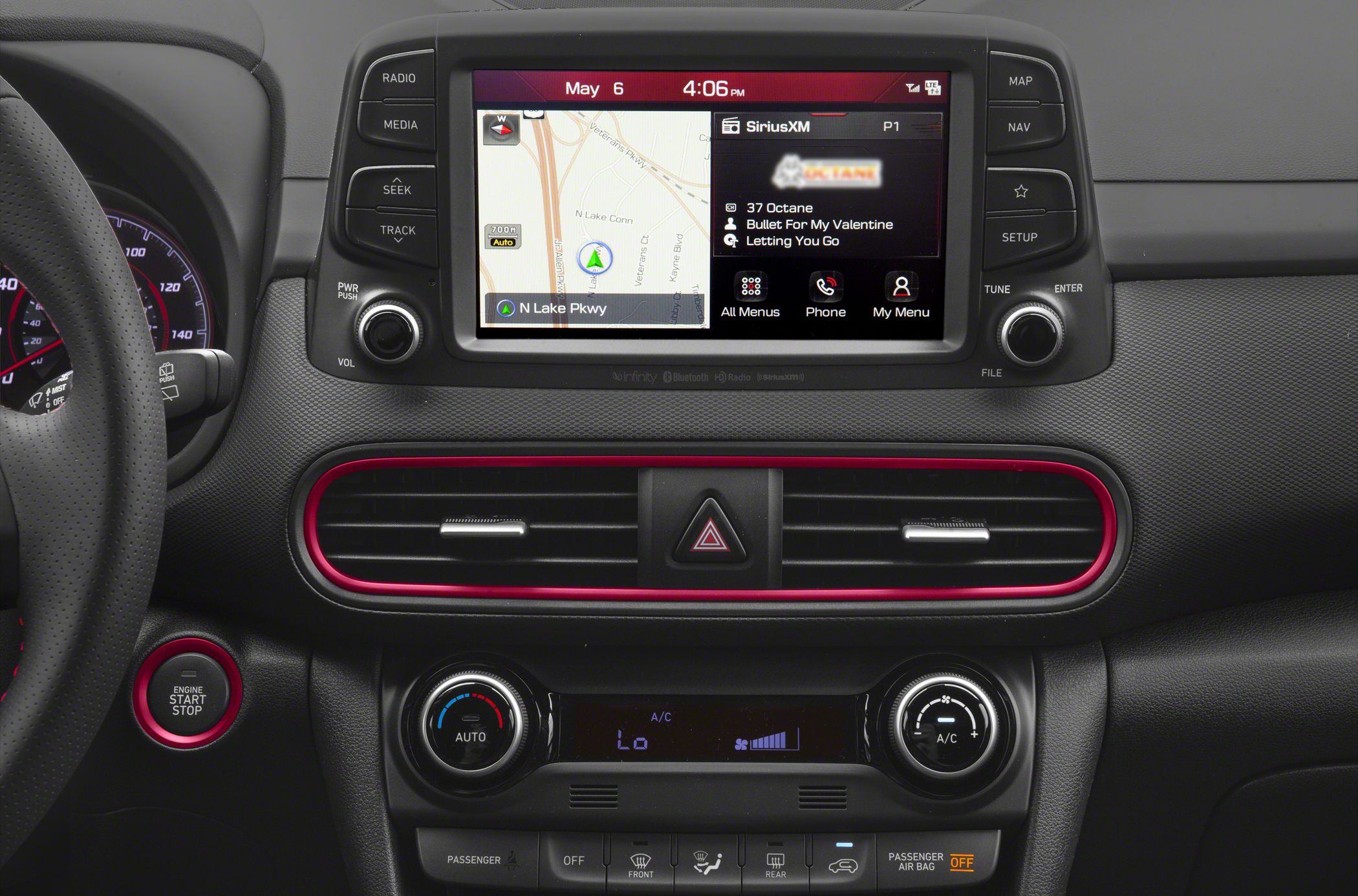 Touchscreen infotainment system with navigation and climate controls