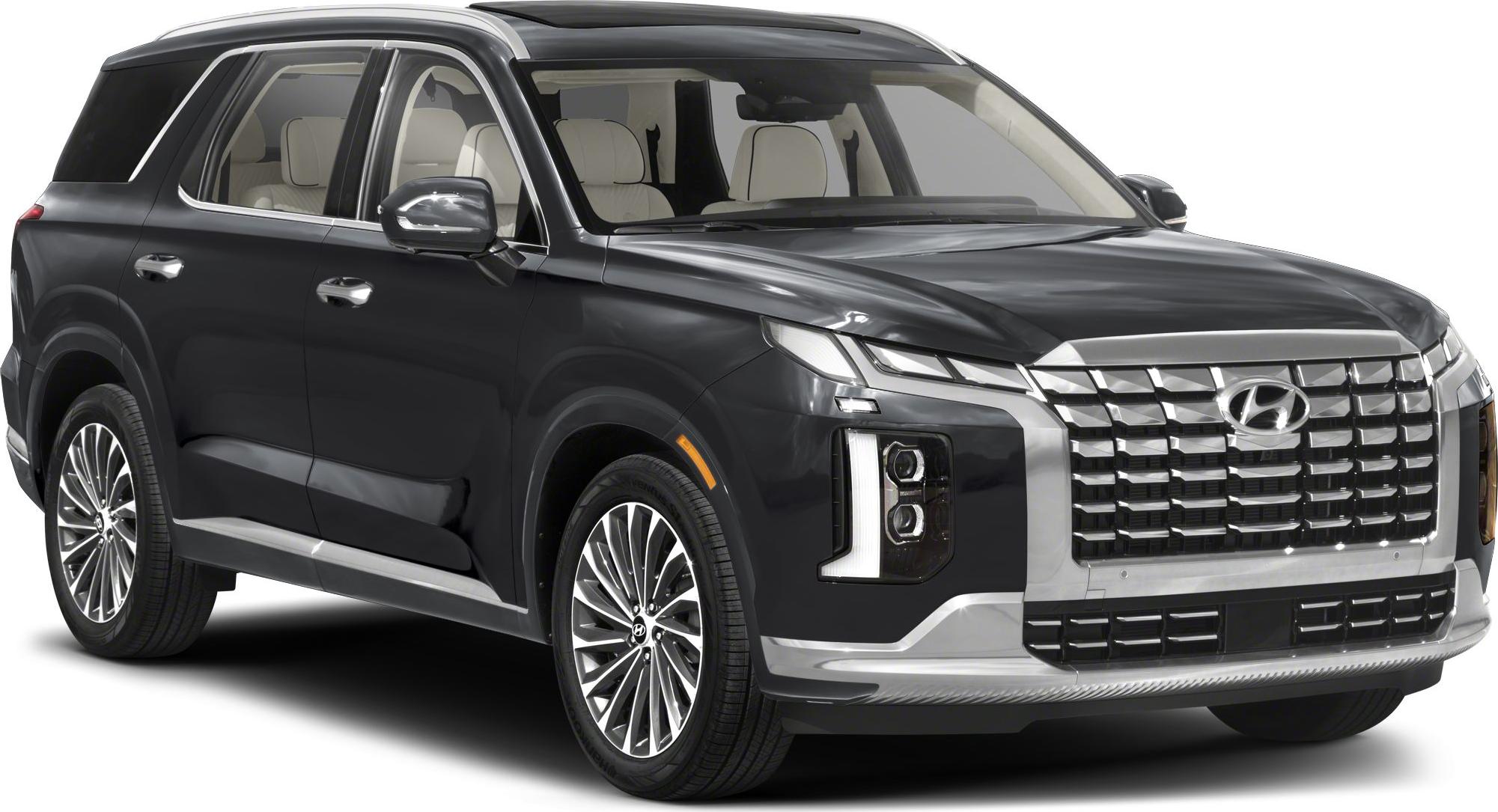 Front exterior of large SUV with bold grille and split headlights