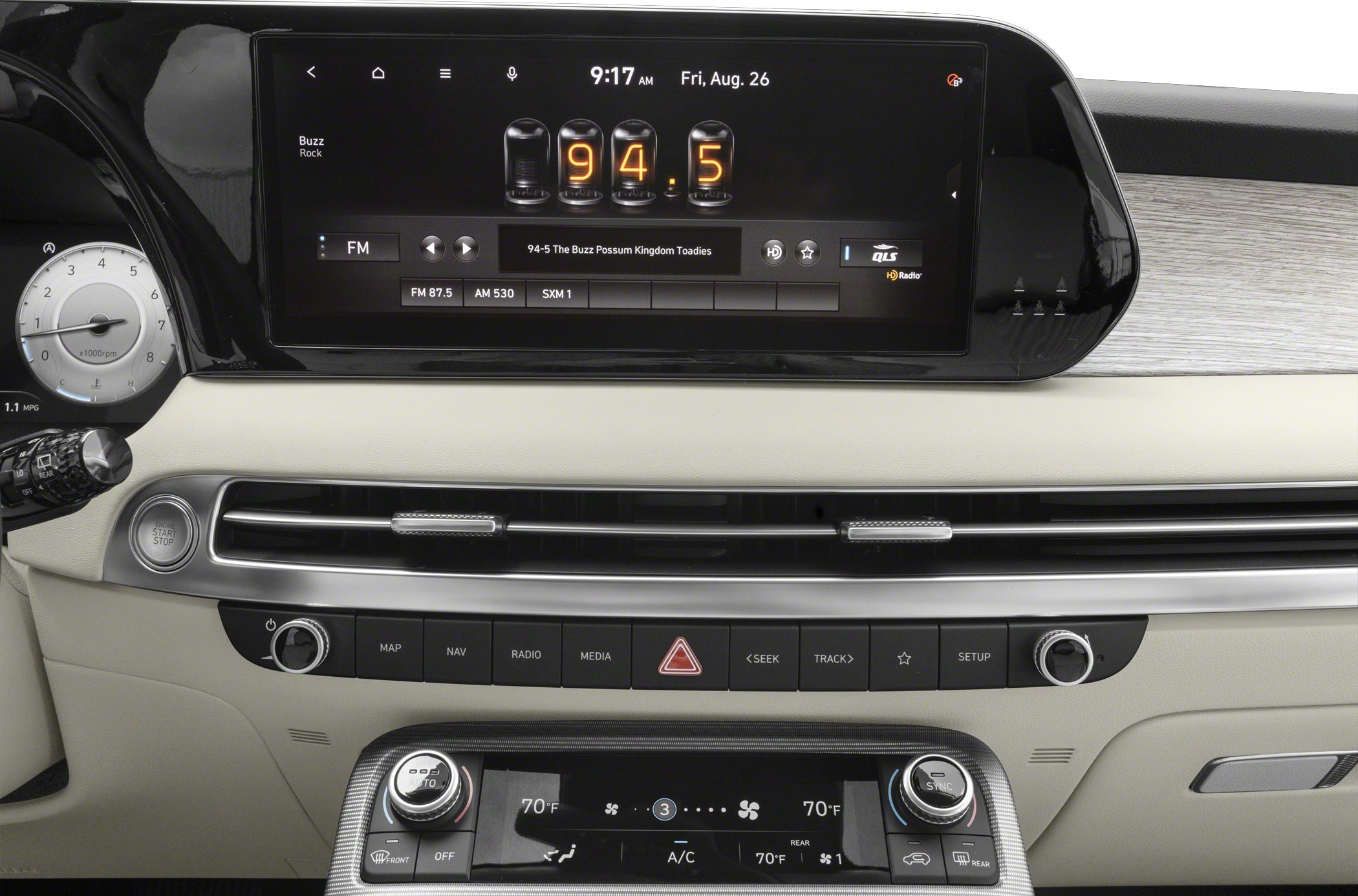 Digital infotainment display and dual-zone climate control system