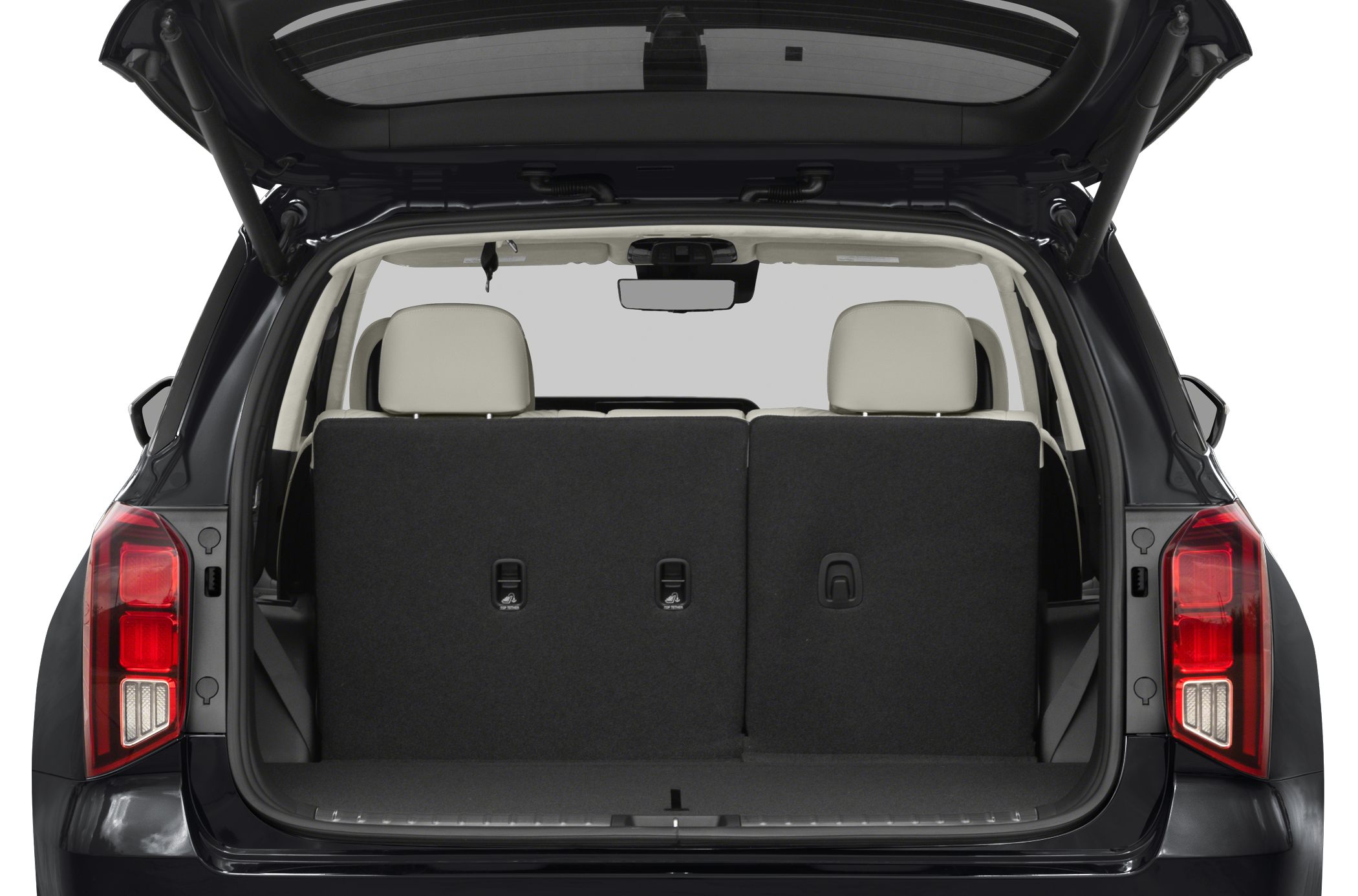 Open rear hatch with visible cargo area and rear seatbacks