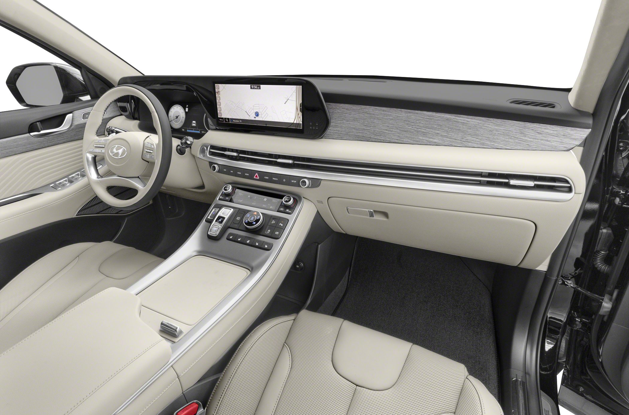 Modern car interior with digital dashboard and control panel
