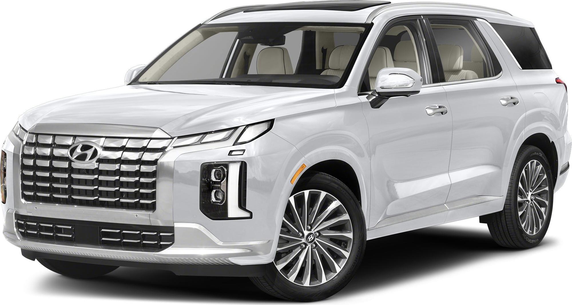 Bold front grille and vertical LED headlights on a large SUV.