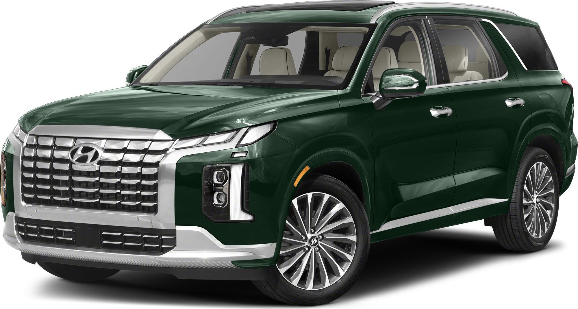 Large SUV front with bold metallic grille and vertical LED headlights