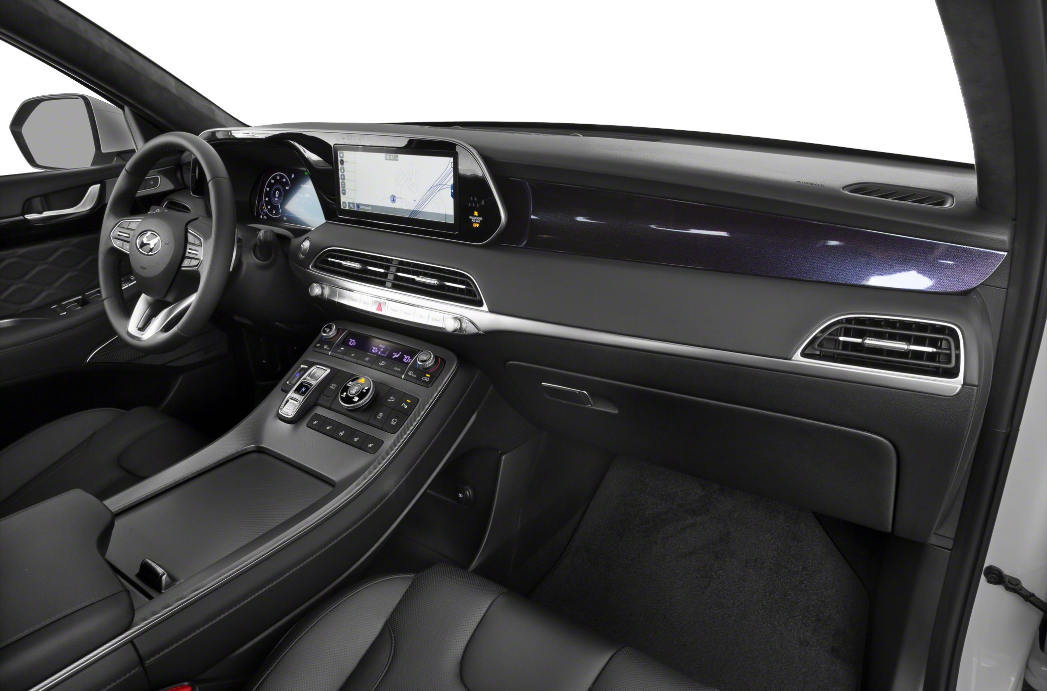 Dashboard with digital display and steering wheel with controls