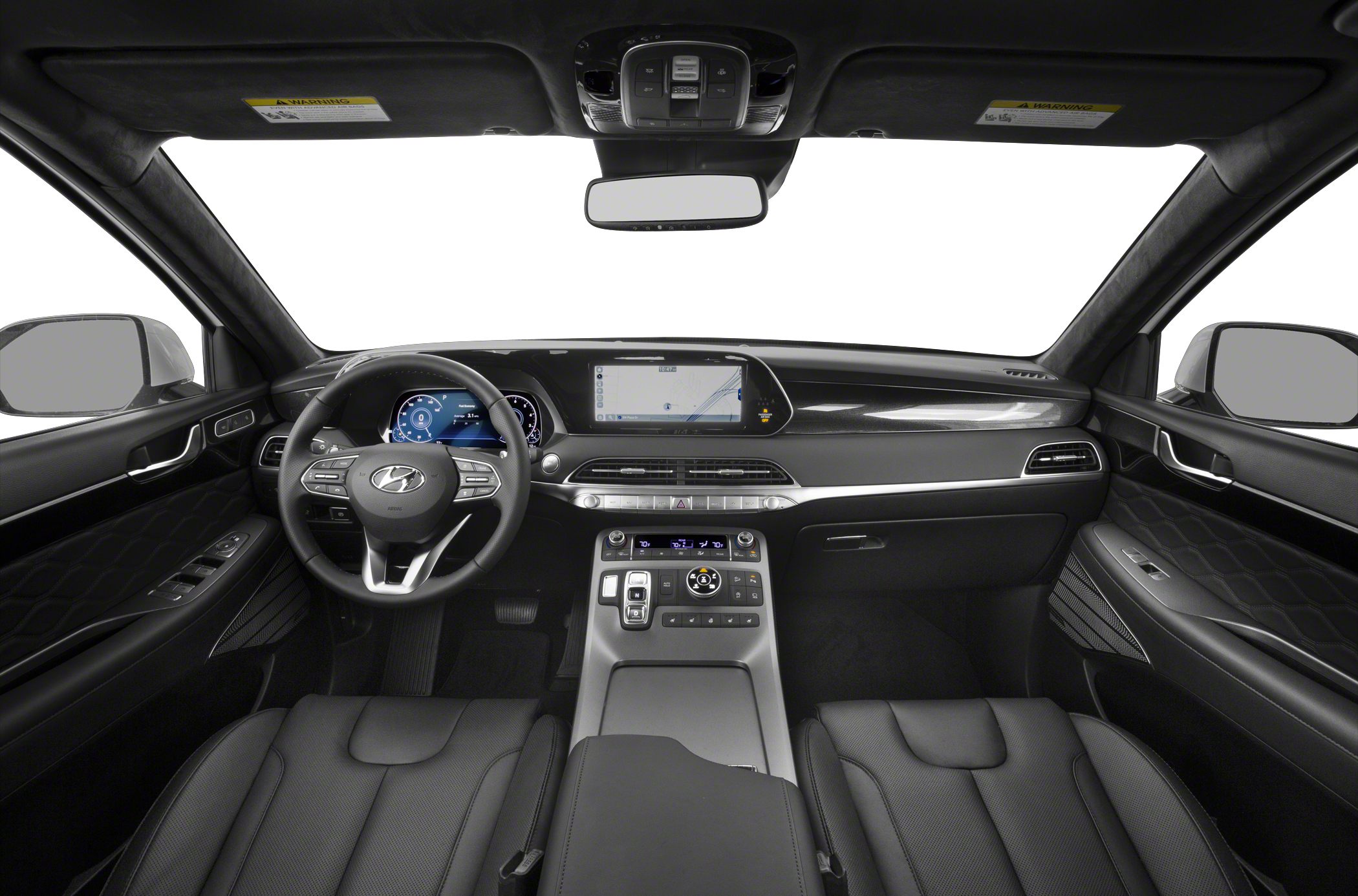 Modern dashboard and steering wheel with digital displays and control panel
