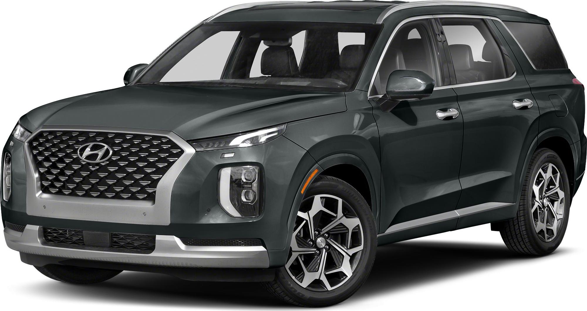 Front angled view showing bold grille, LED headlights, and alloy wheels on mid-size SUV