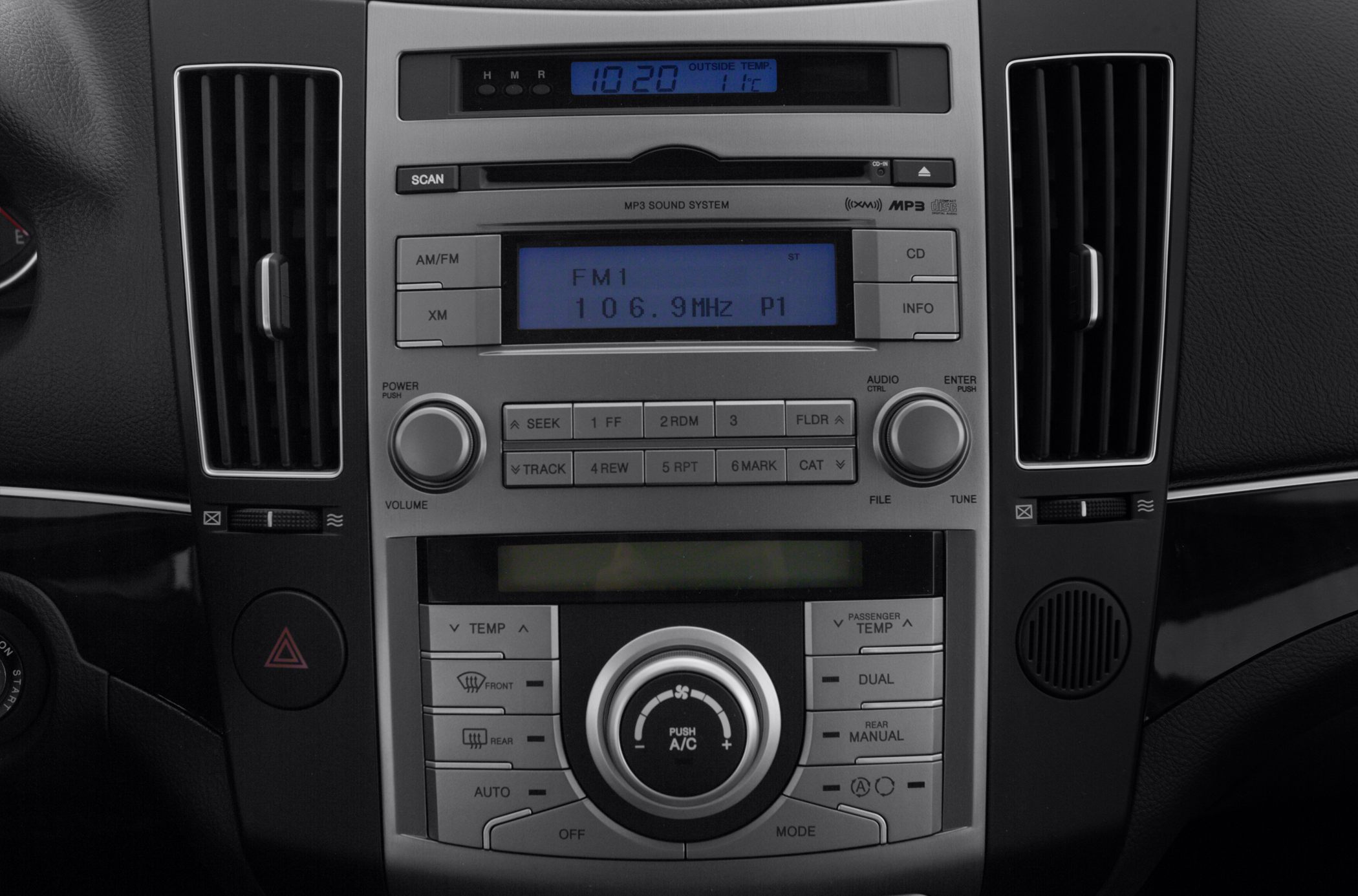 Center console with radio and climate control panel