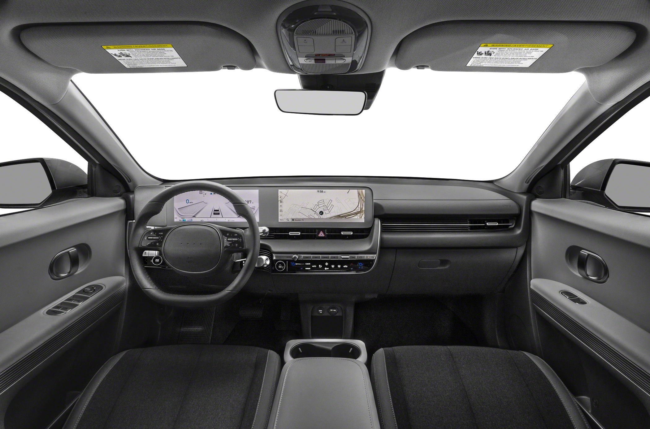 Dual digital touchscreen dashboard and modern steering wheel