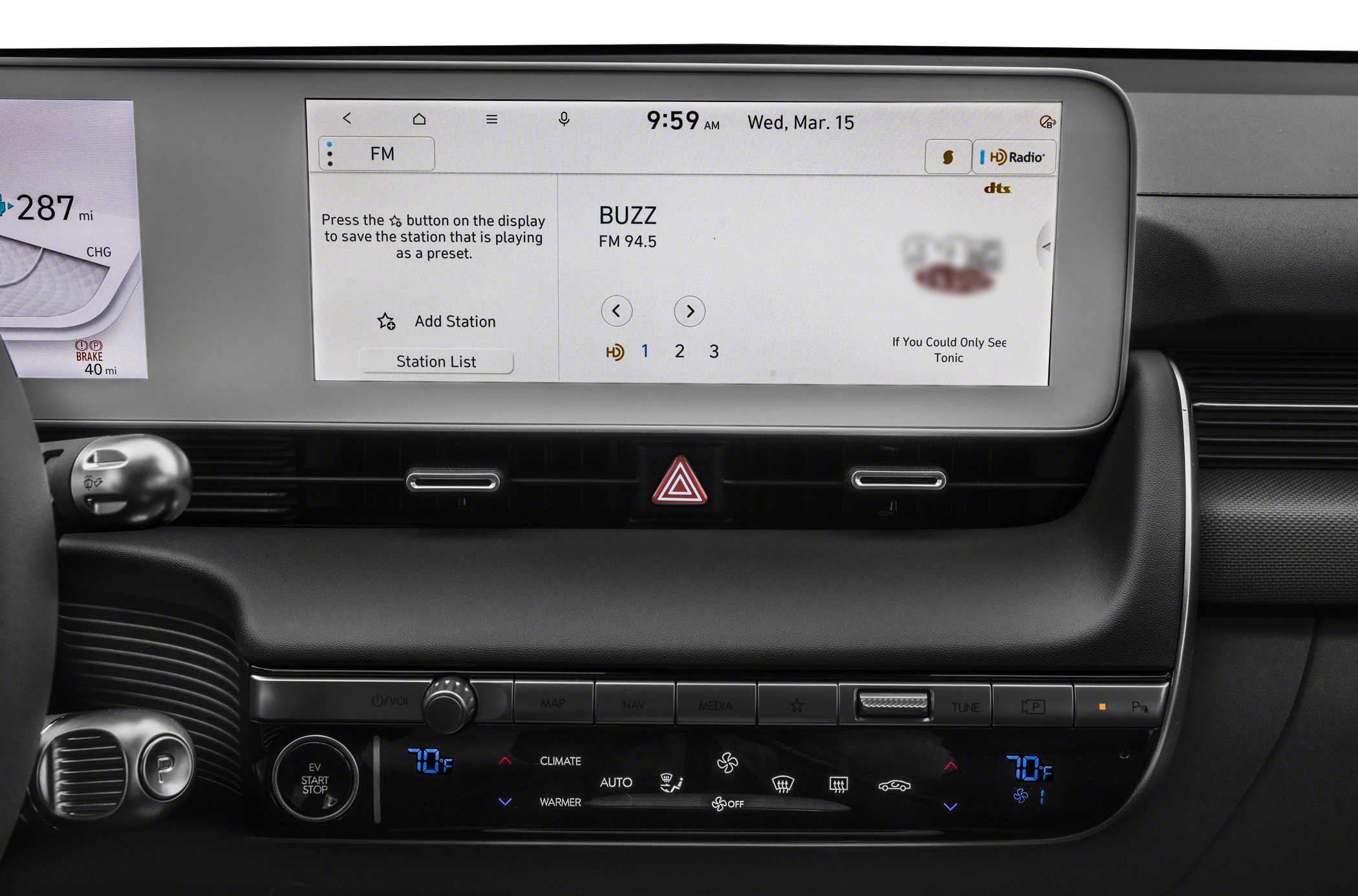 Digital touchscreen with radio and climate control panel