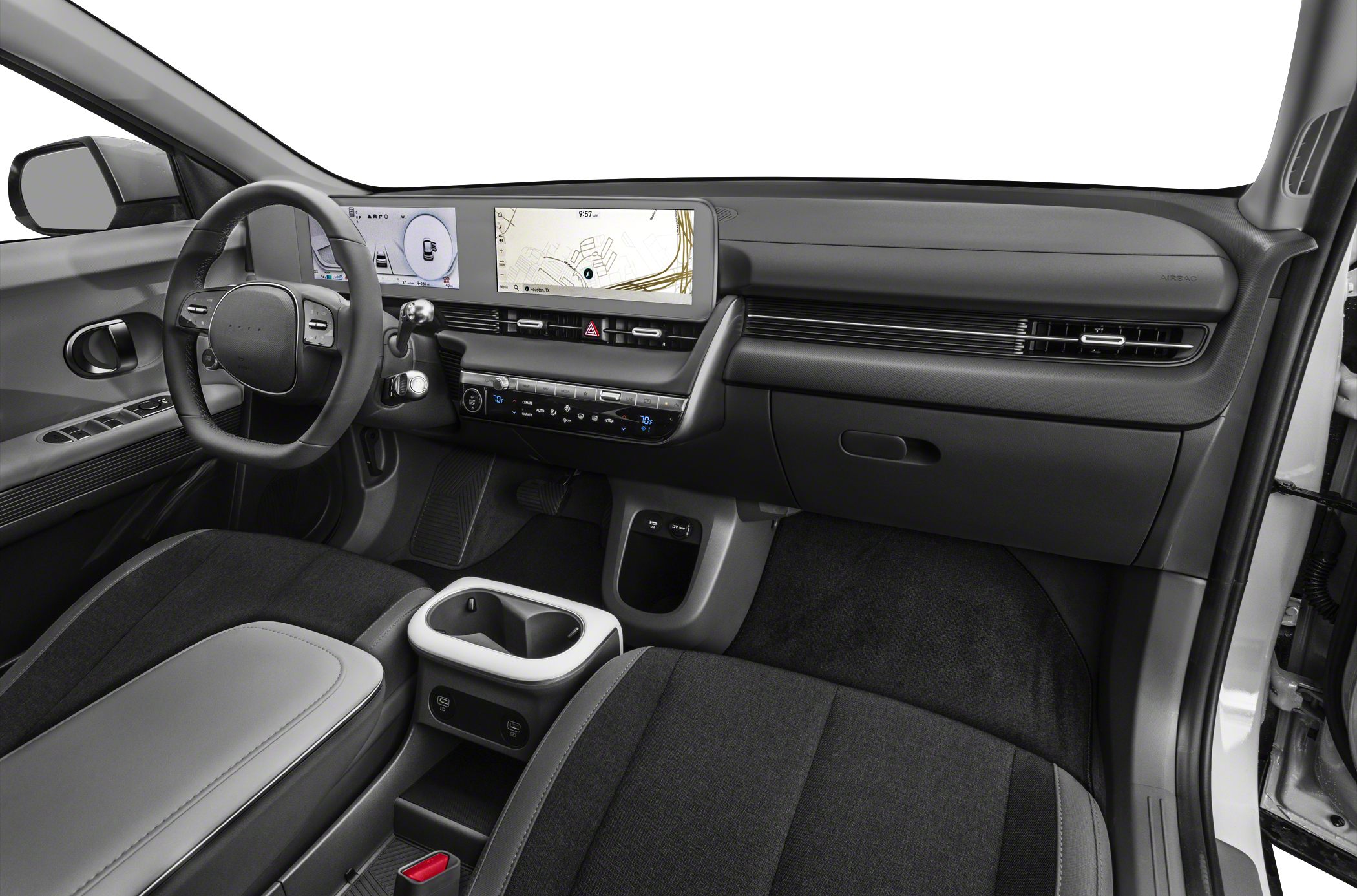 Digital dashboard and modern steering wheel with touchscreen displays